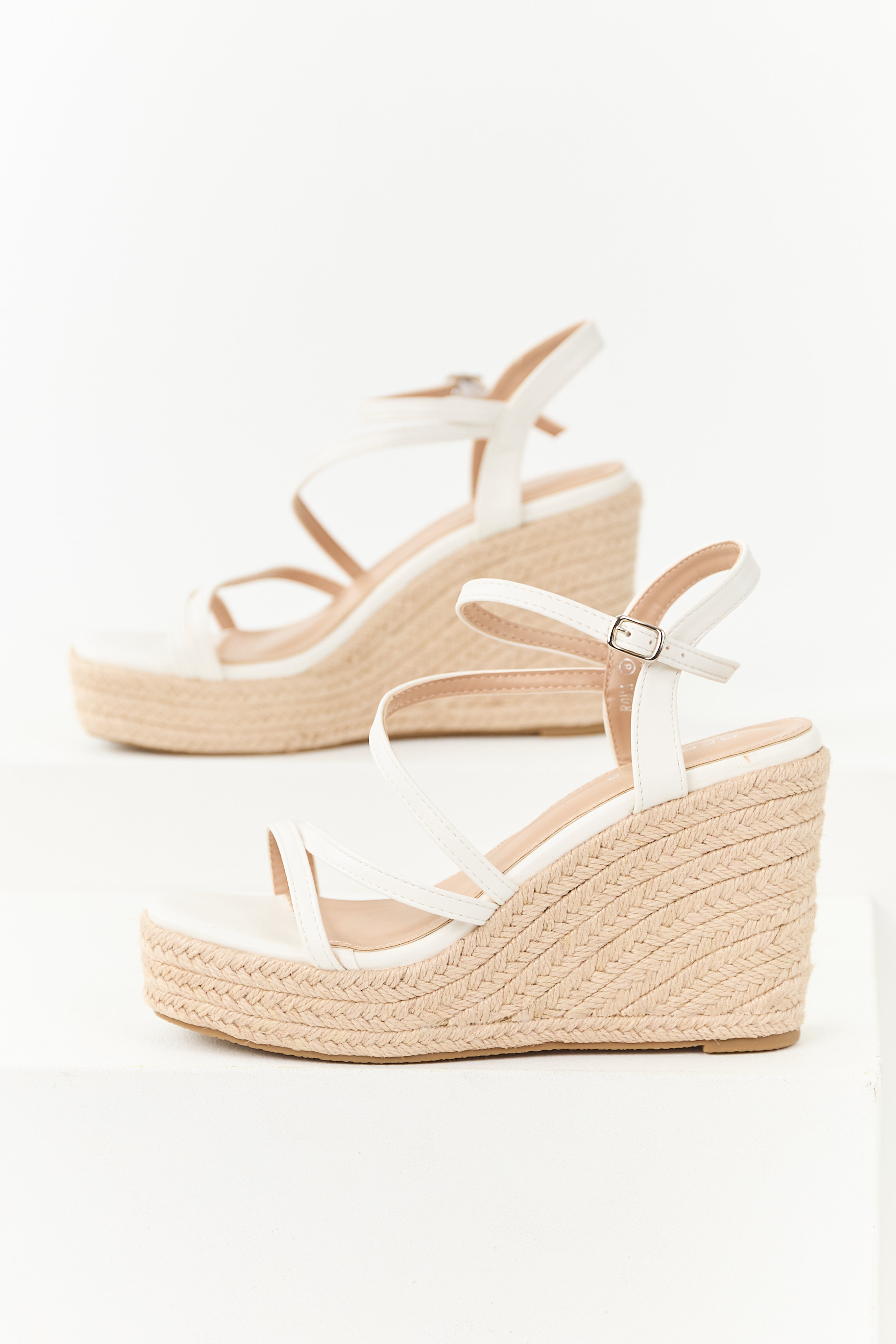 Neutral Strappy Espadrille Wedges - Adjustable Ankle Strap