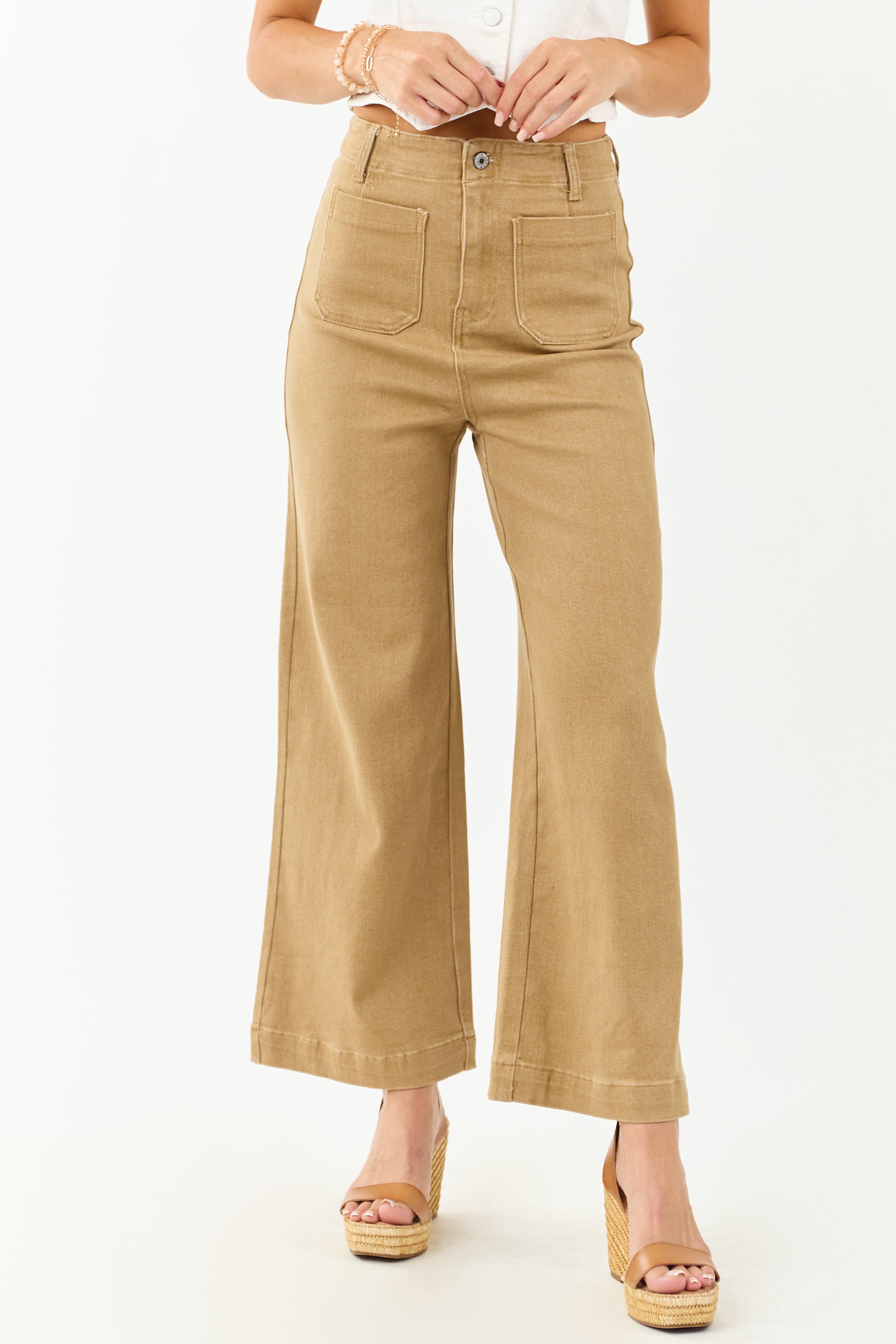Camel Wide Leg Stretch Denim Jeans