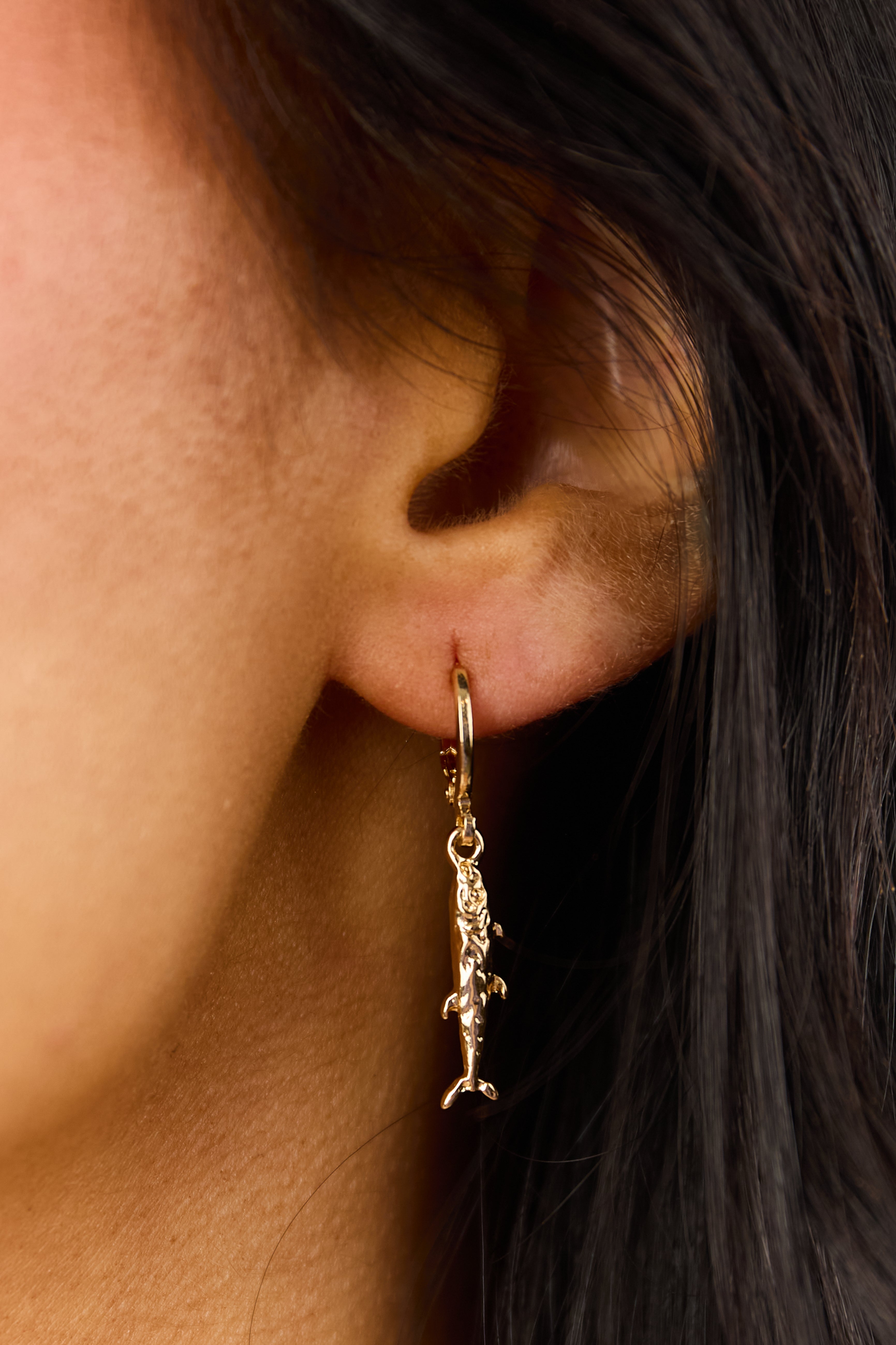 Sea Life Gold Sardine Drop Earrings