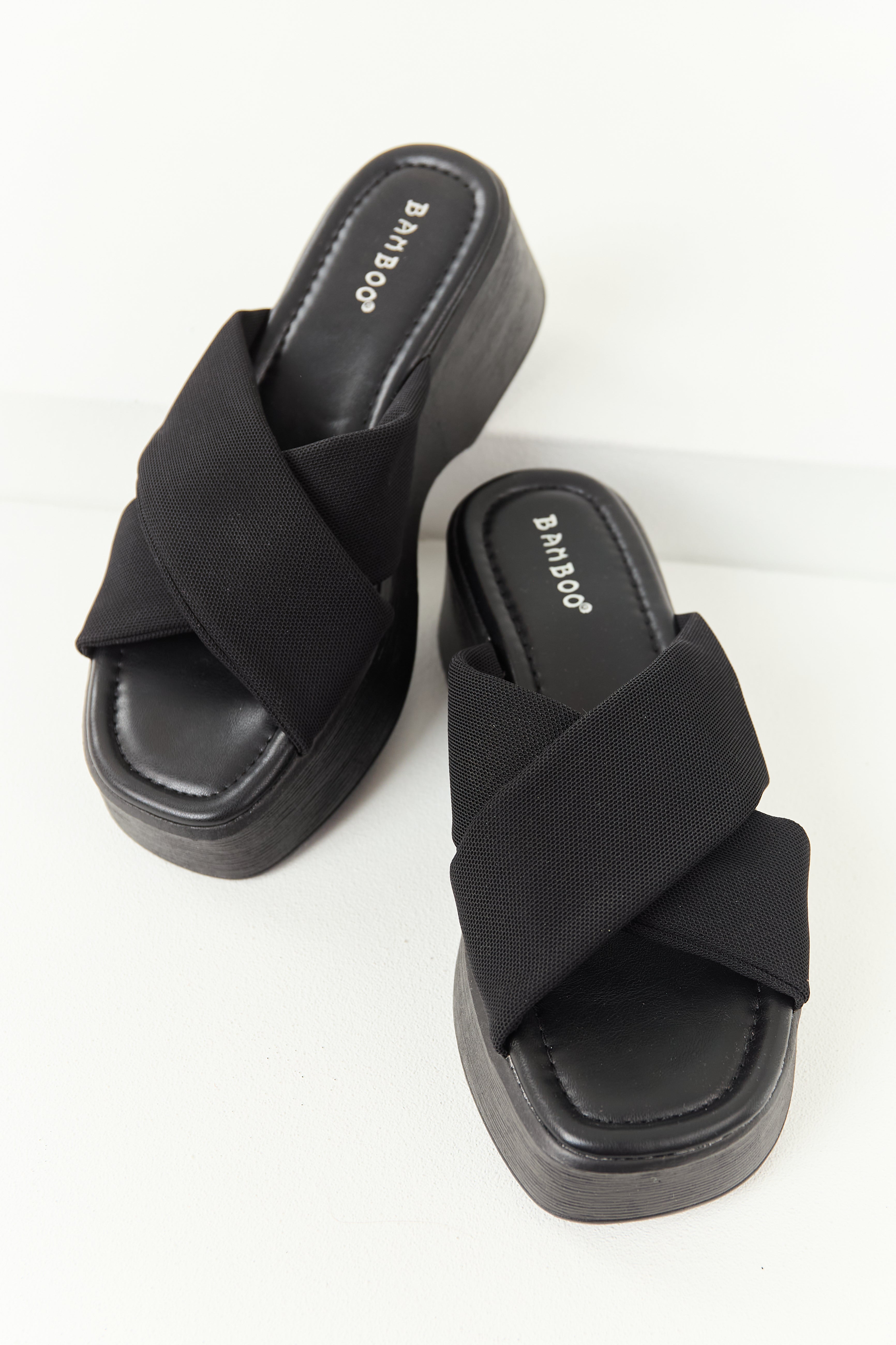 Black Criss-Cross Slip-On Platform Sandals