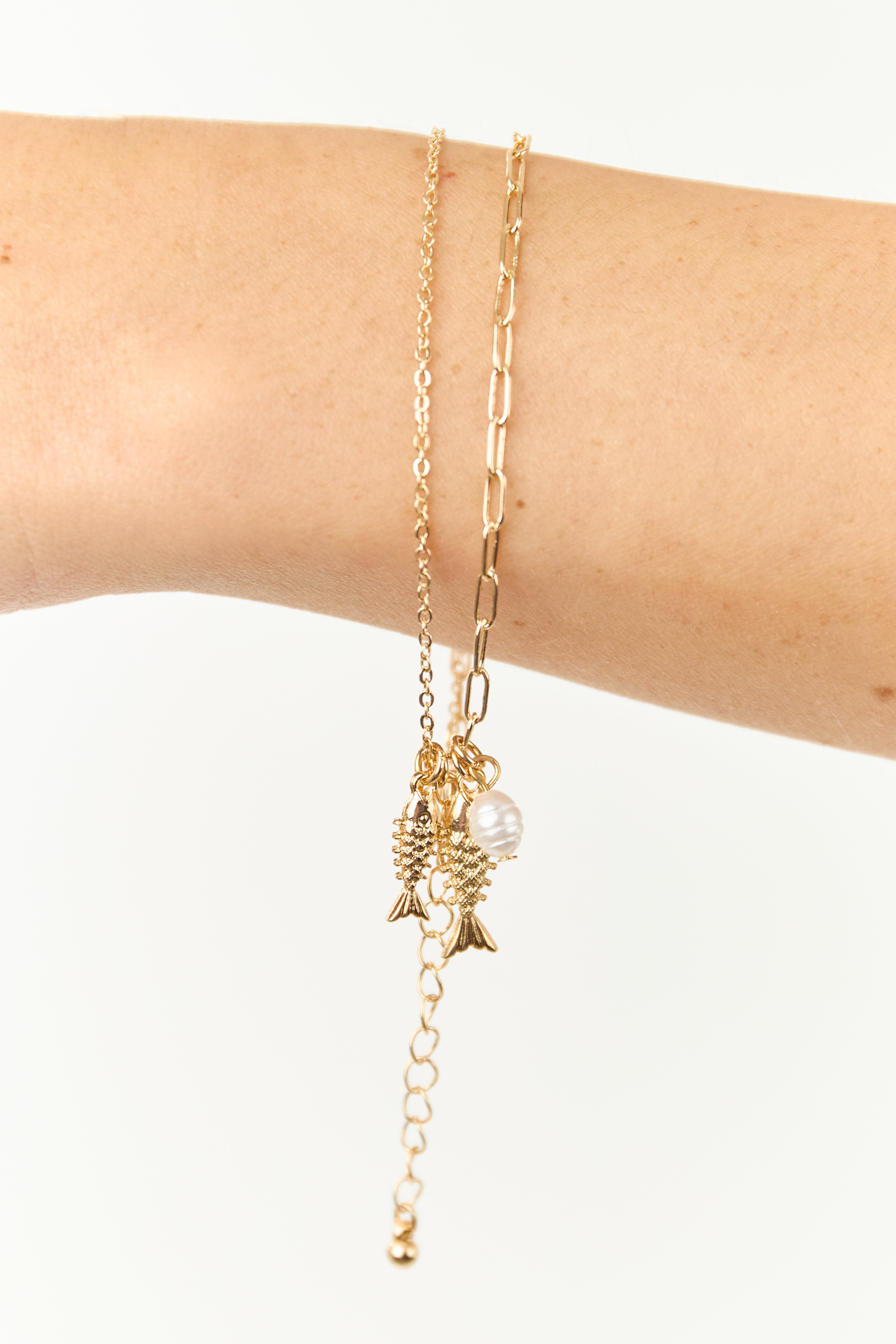 Gold Layered Charm Bracelet with Sardine Accents
