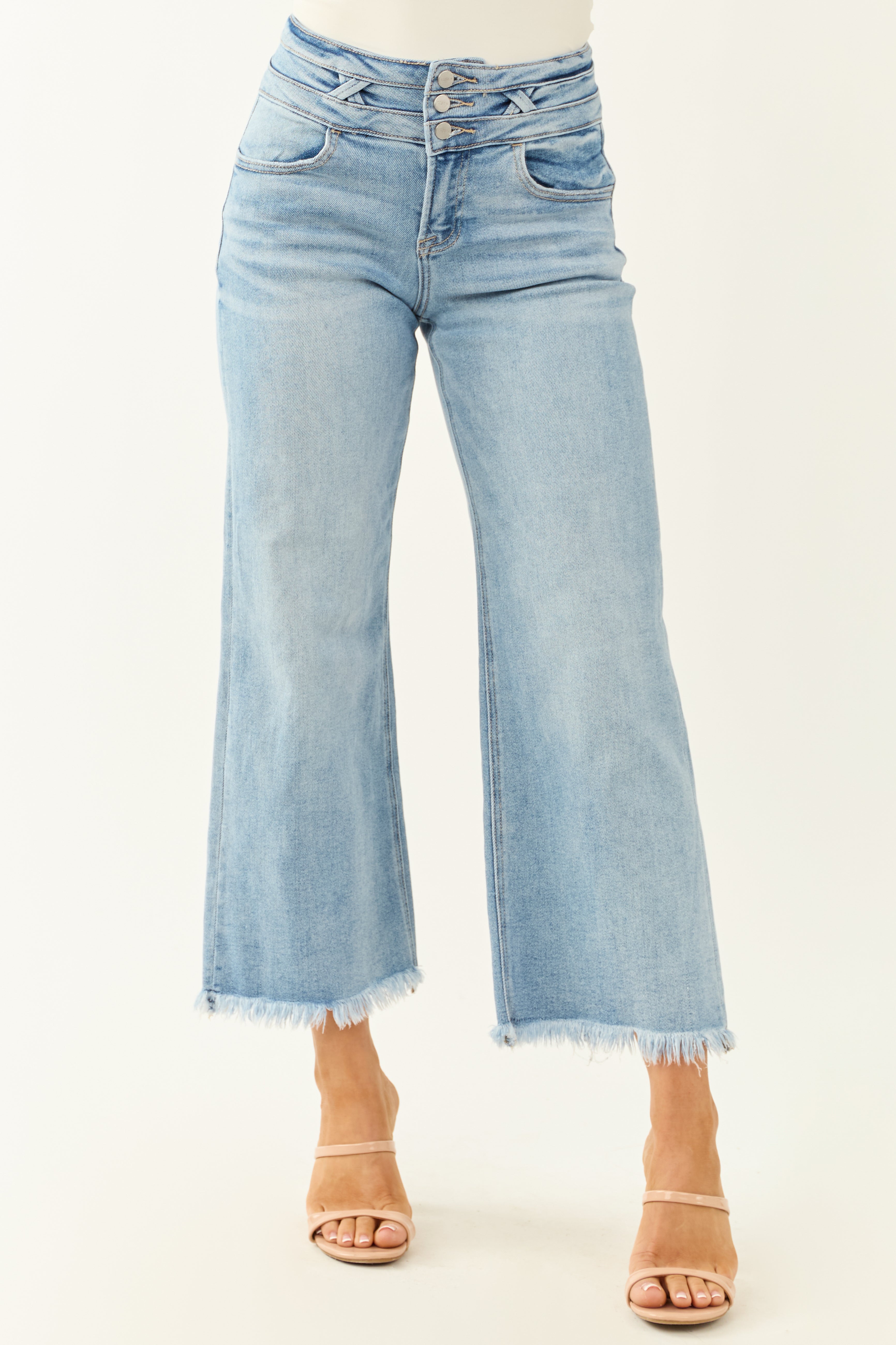 Light Wash Stretchy Wide Leg Cropped Womens Jeans