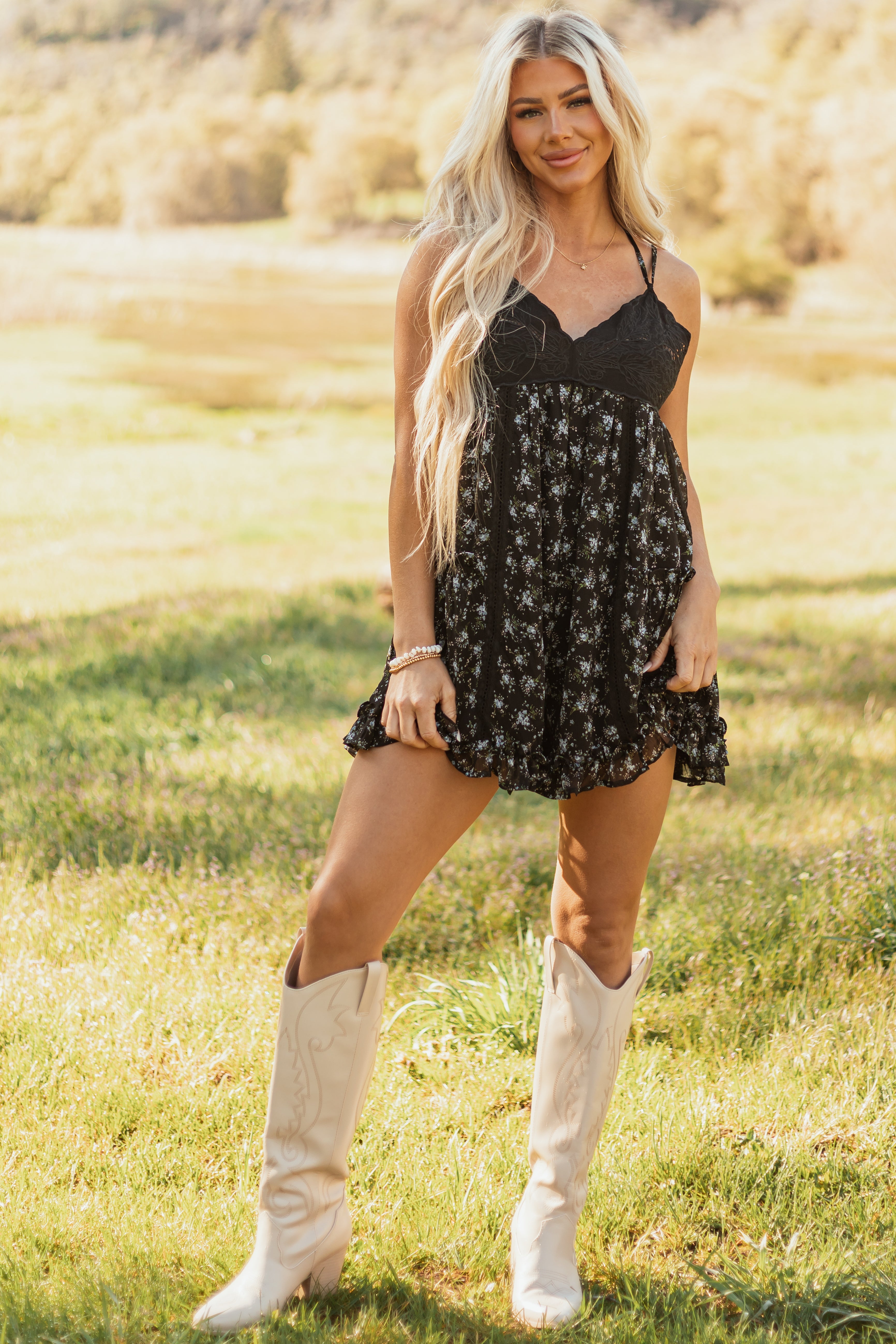 Floral Lace Sleeveless Black Romper Womens Summer Dress