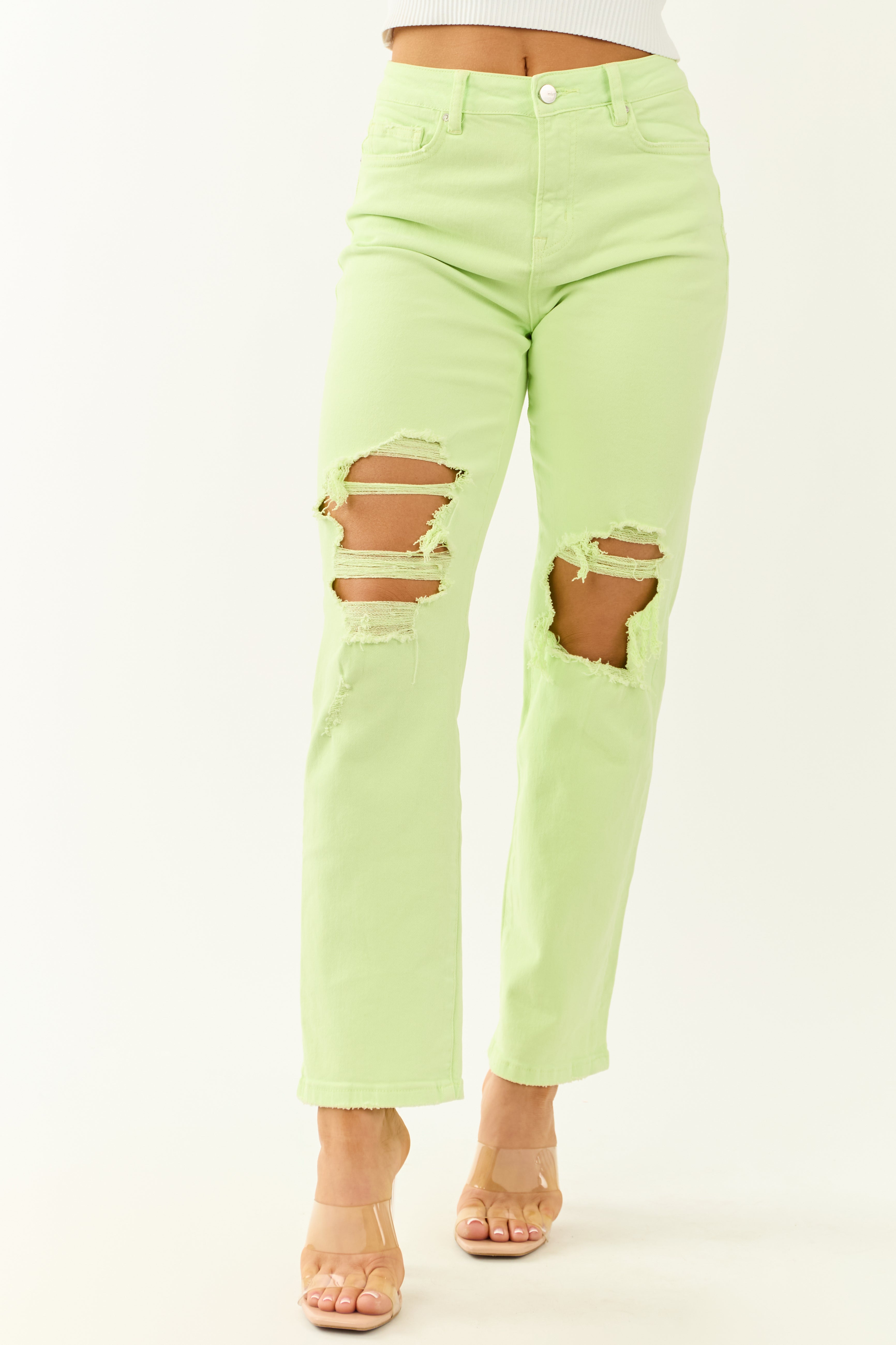 Neon Lime Stretchy High Rise Denim Jeans