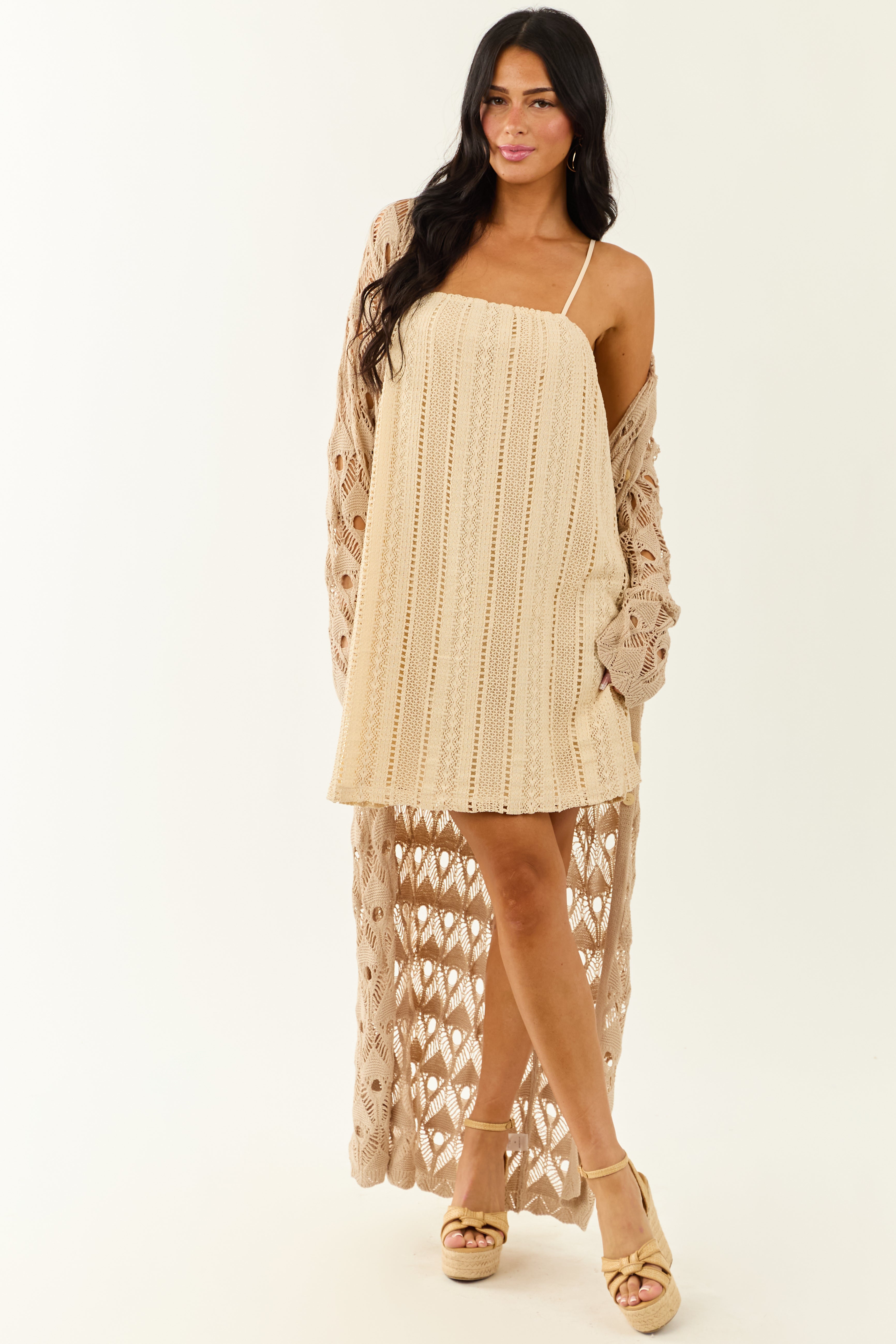 Cream Cotton Shift Mini Dress Square Neckline