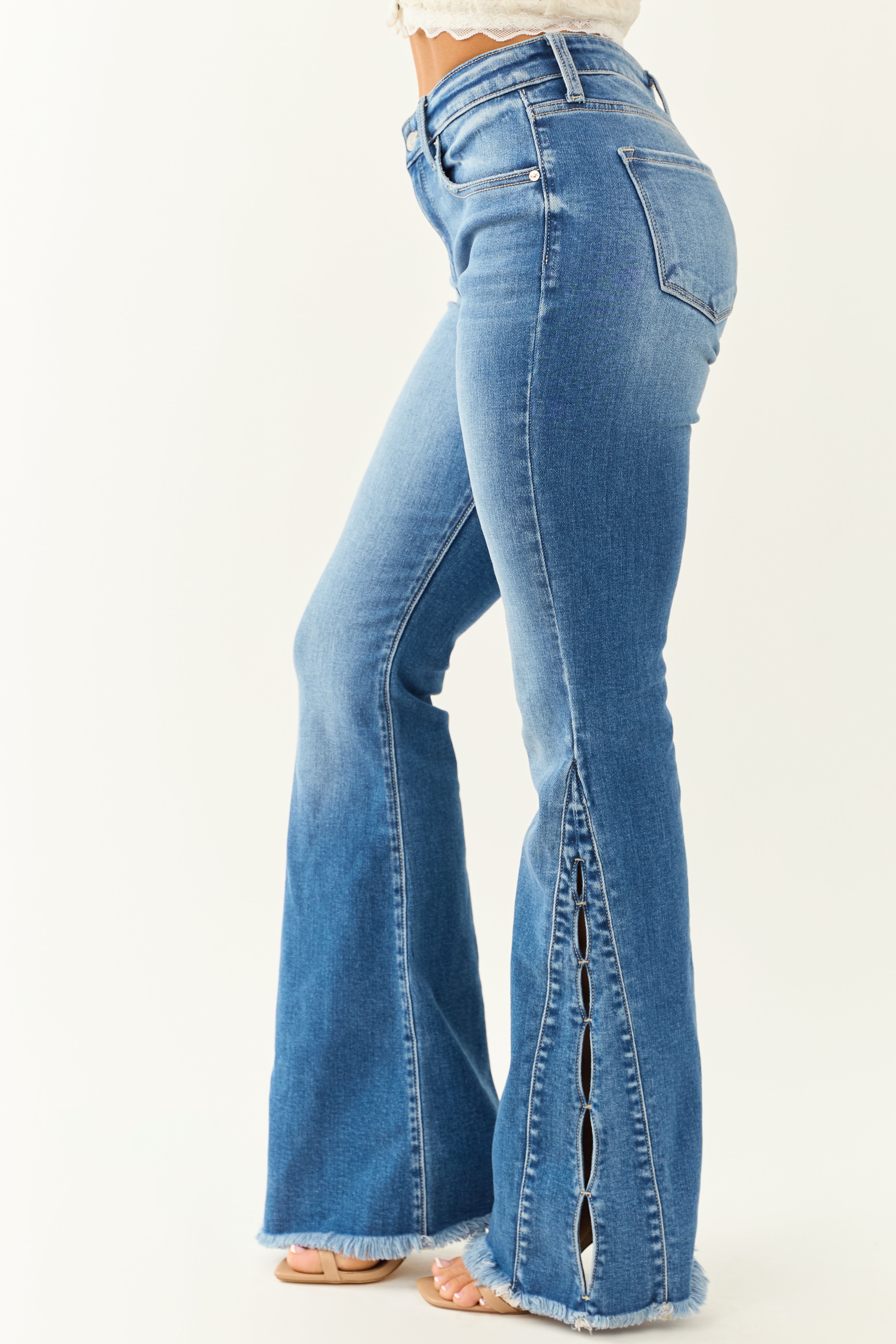 Medium Wash Flare Leg Stretchy Jeans for Women