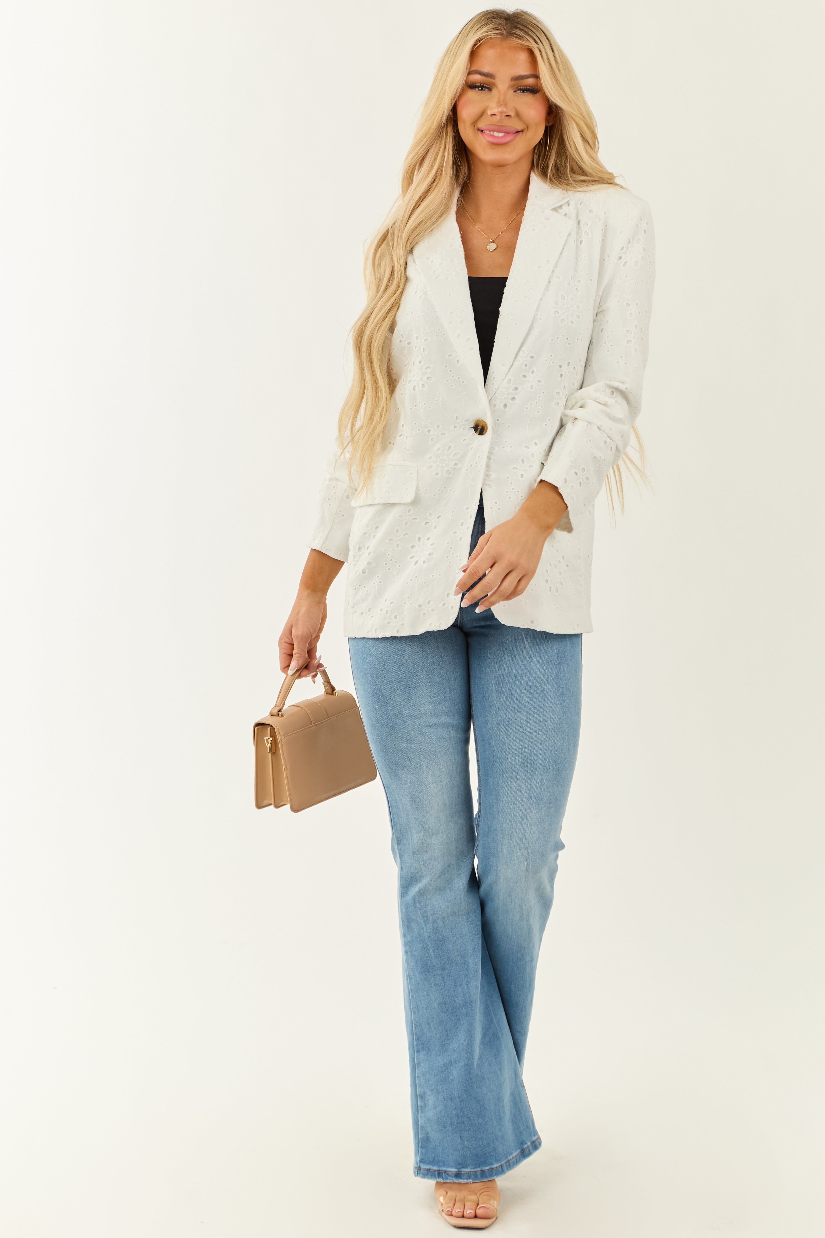 White Eyelet Lace Fashion Blazer