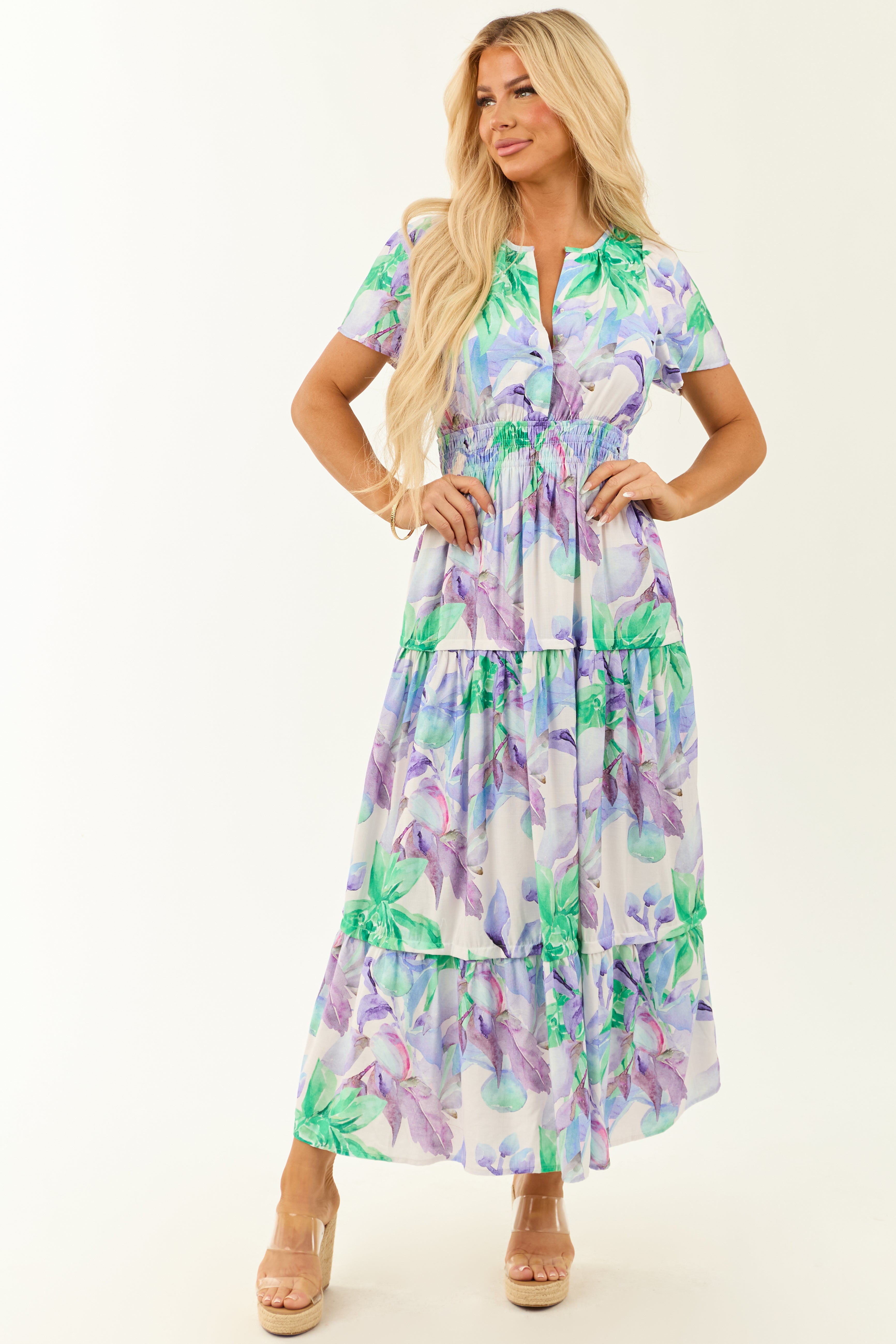 Romantic Lavender Floral Maxi Dress
