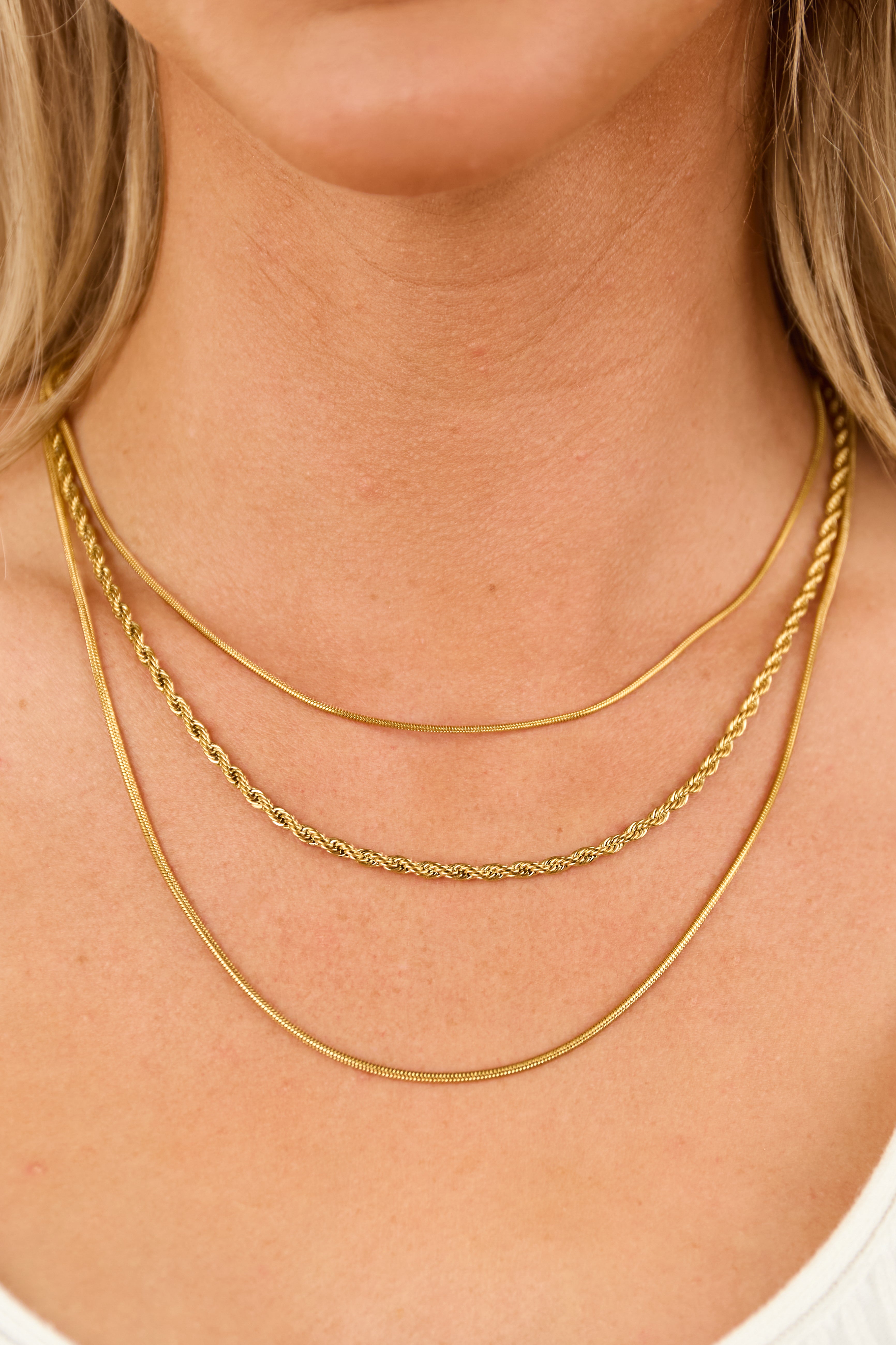 Layered Gold Chain Necklace Set with Lobster Clasp