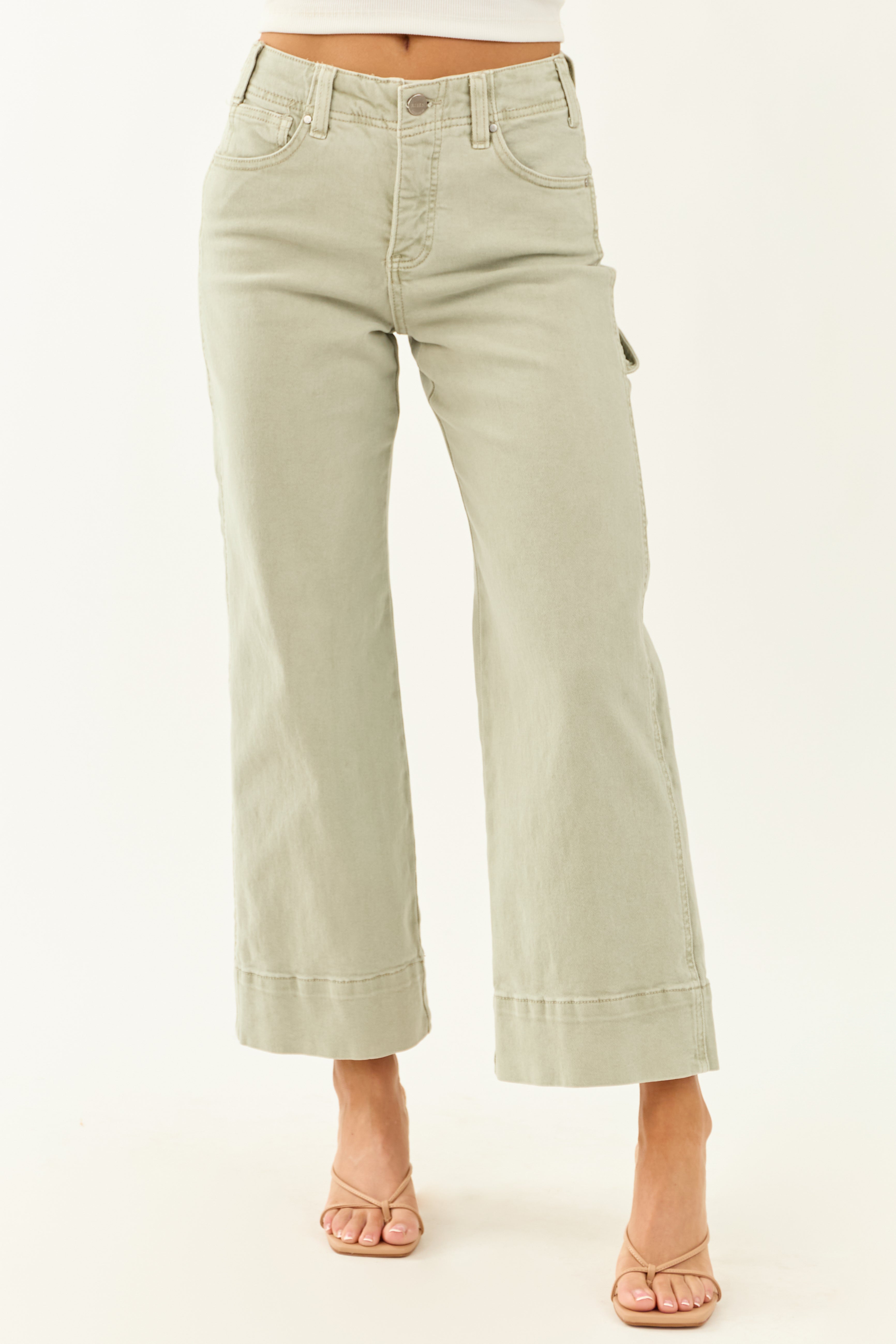 Green Cropped Wide Leg Jeans with Tummy Control