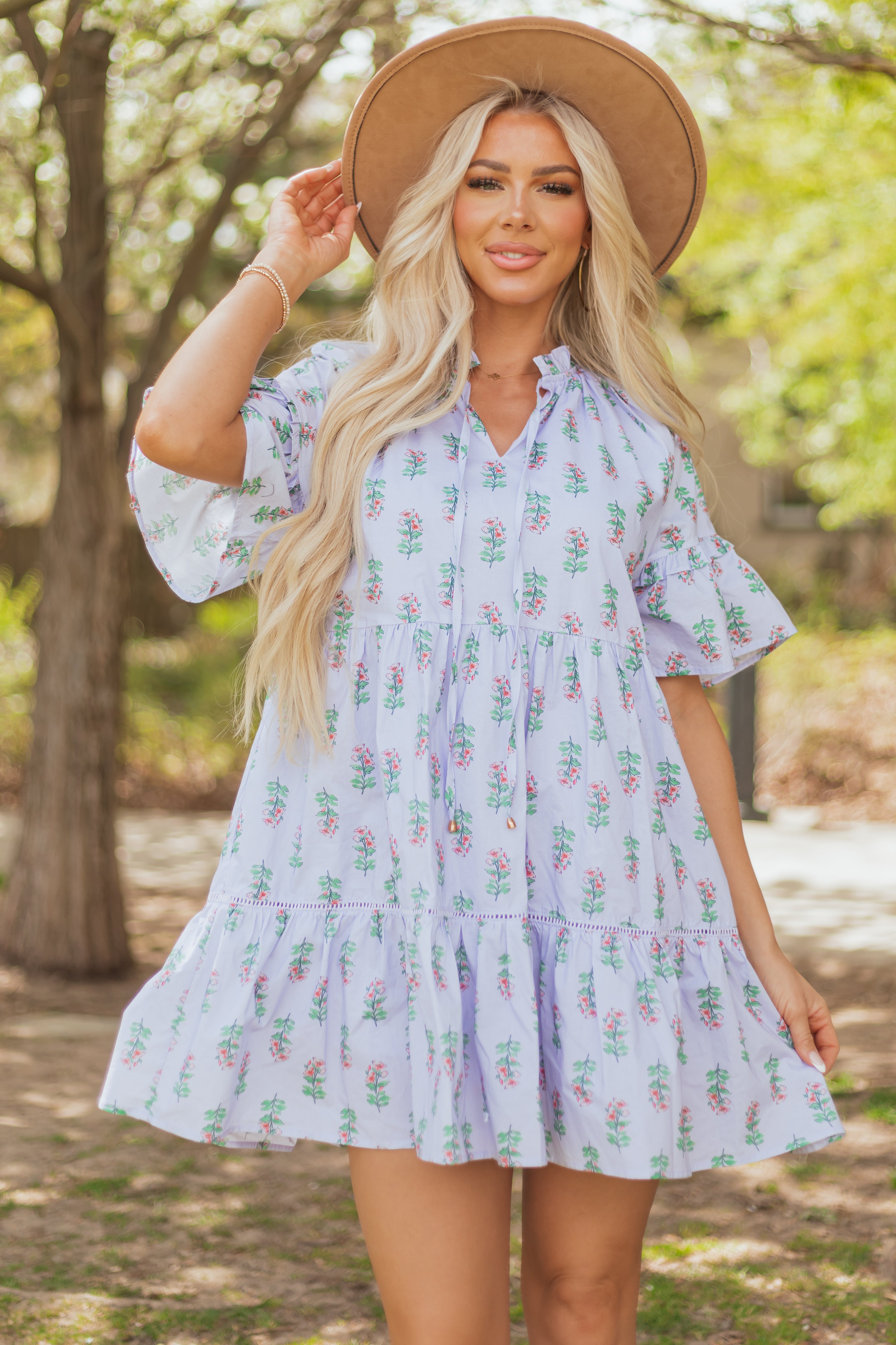 Floral Print Ruffle Sleeve Cotton Mini Dress