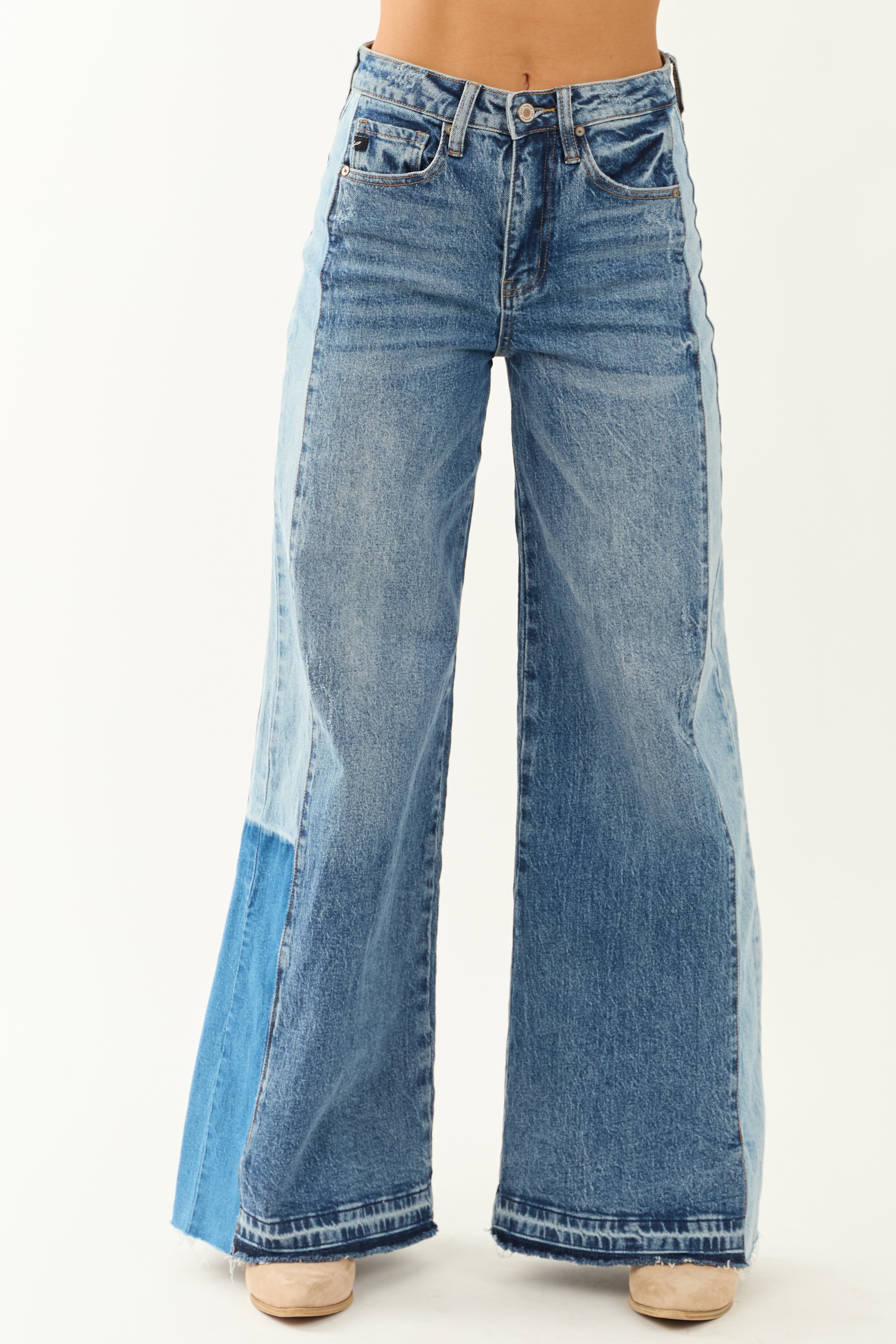 Medium Wash Wide Leg Denim Jeans for Women