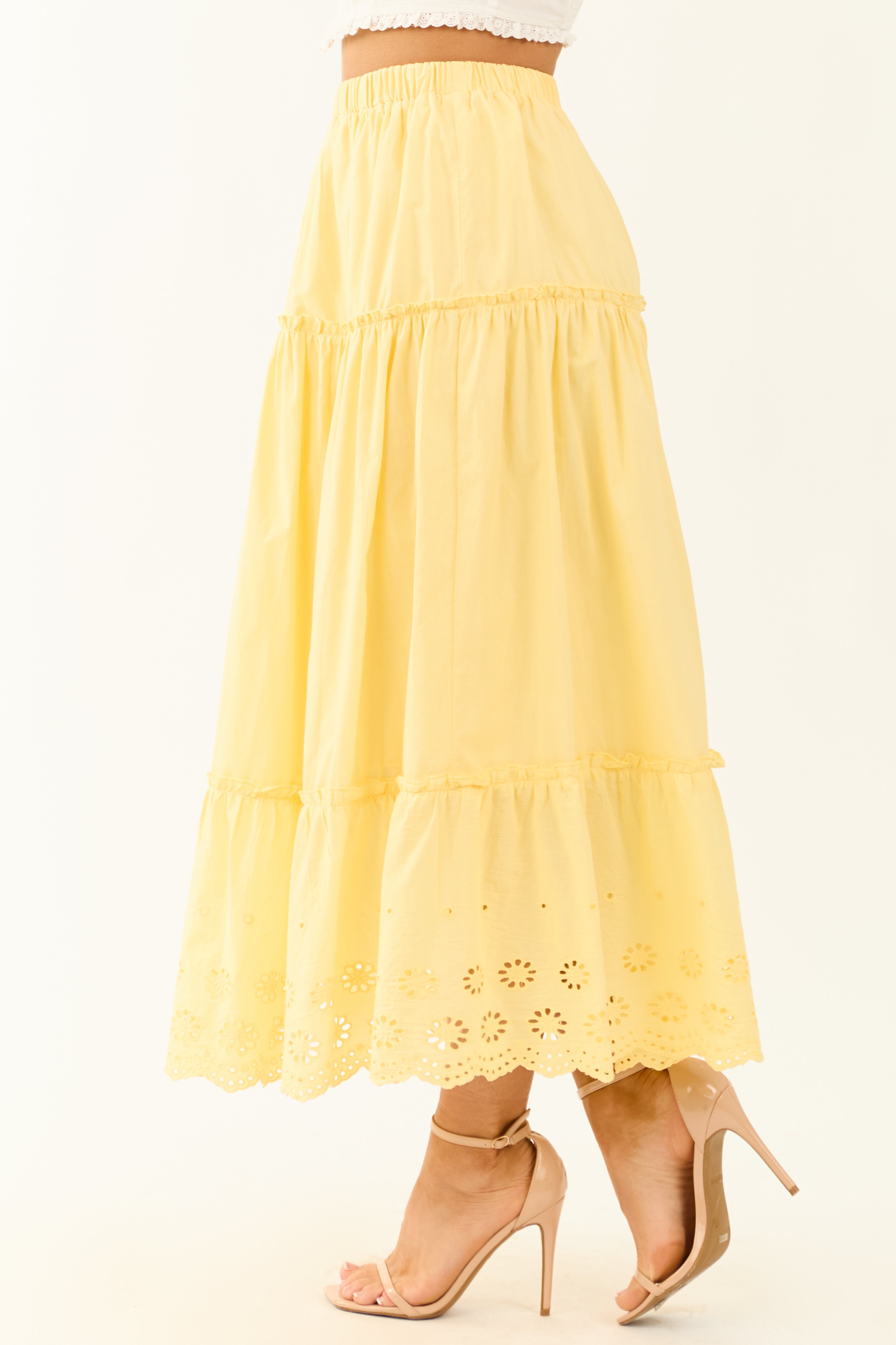 Yellow Cotton Maxi Skirt with Tiered Frill Detail