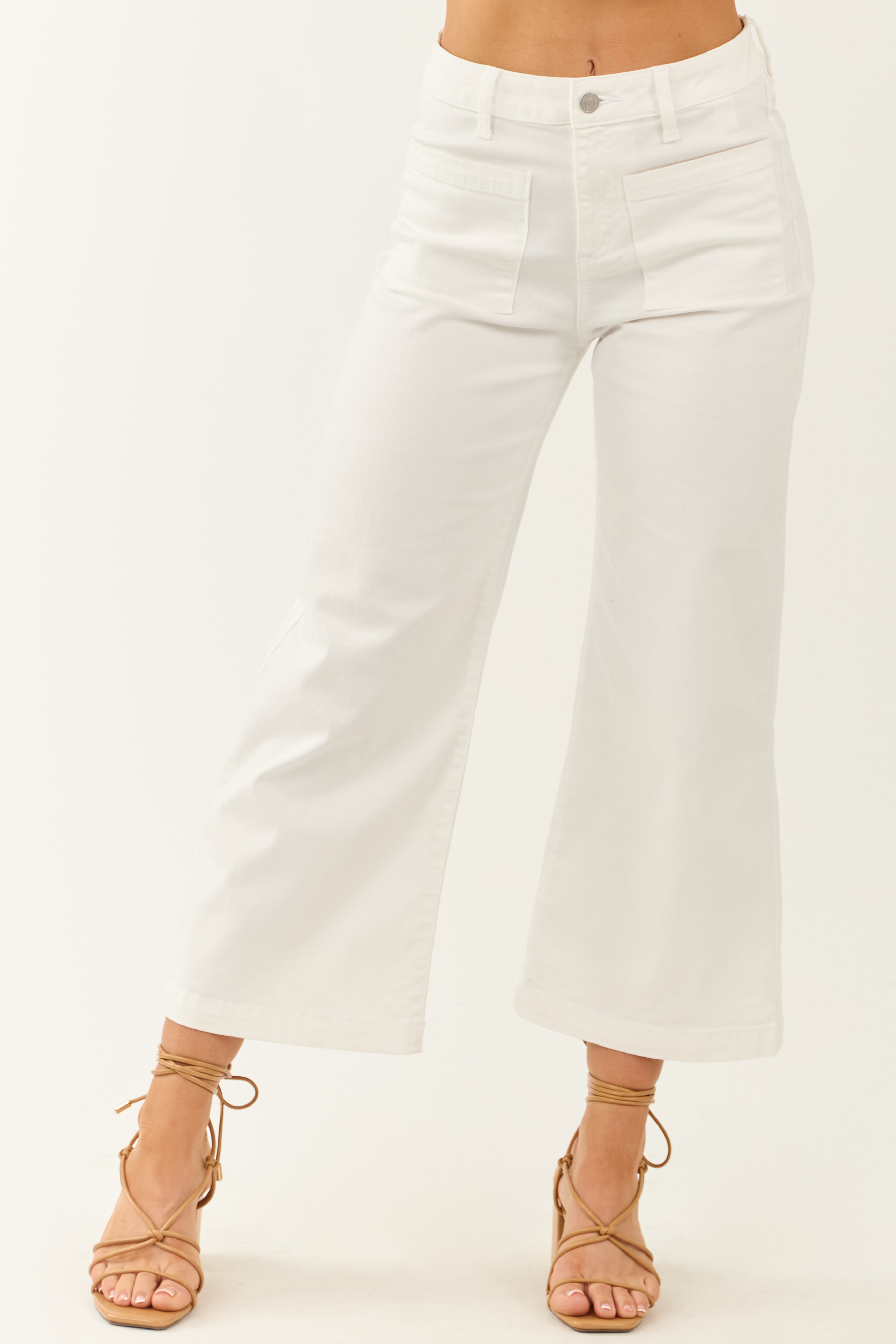 White High Rise Stretchy Wide Leg Jeans