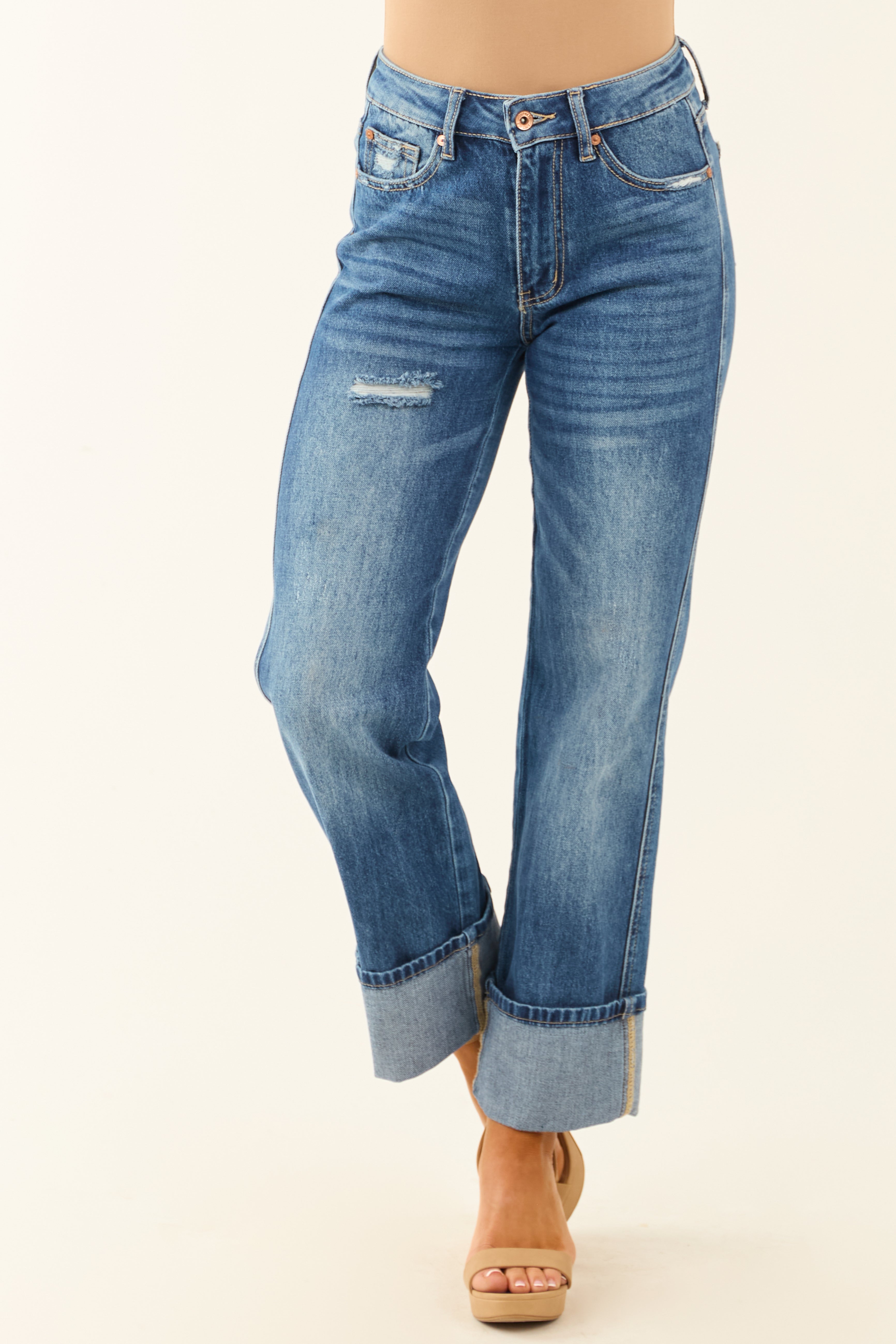 Medium Wash High Rise Straight Leg Denim Jeans