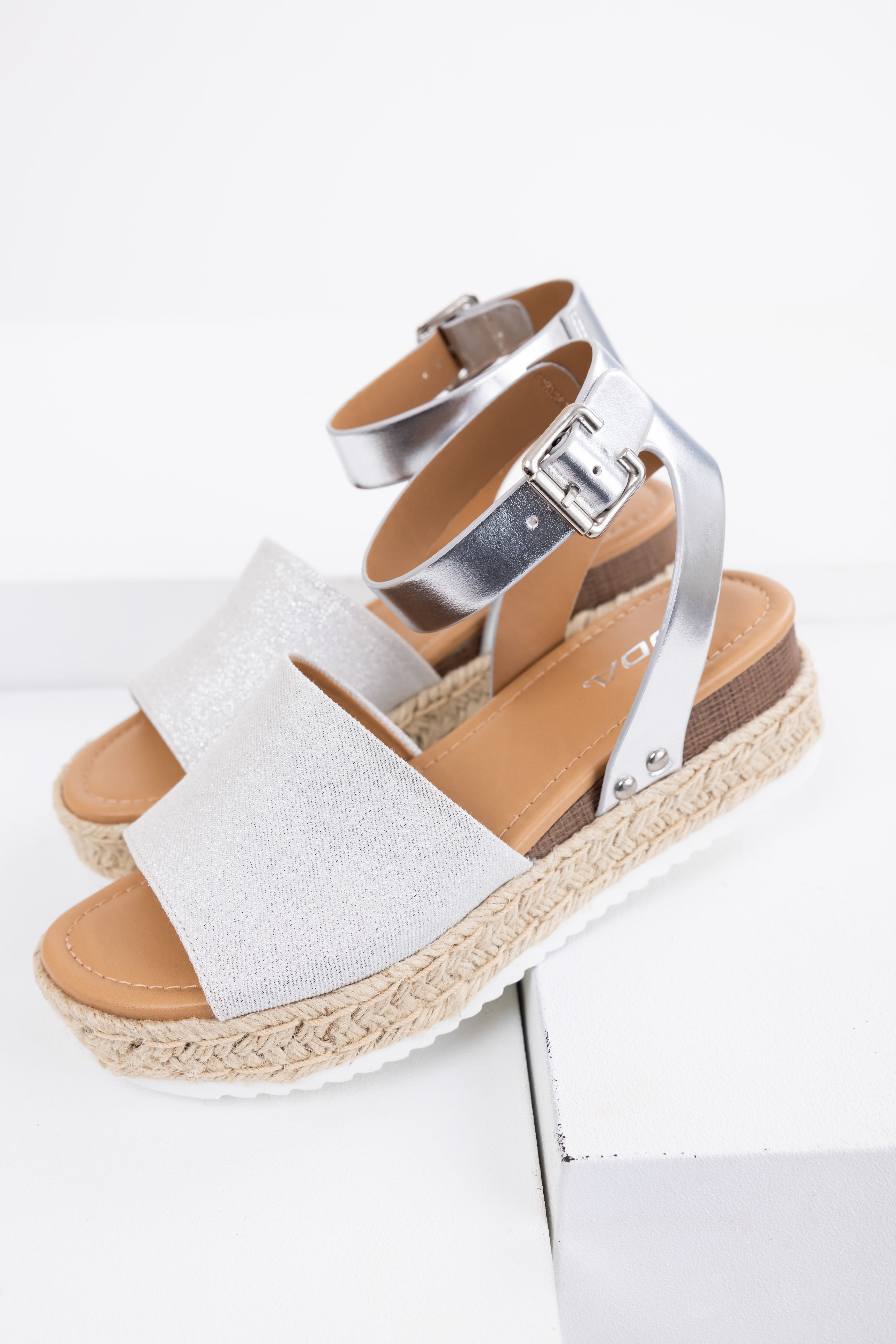Silver Platform Ankle Strap Sandals