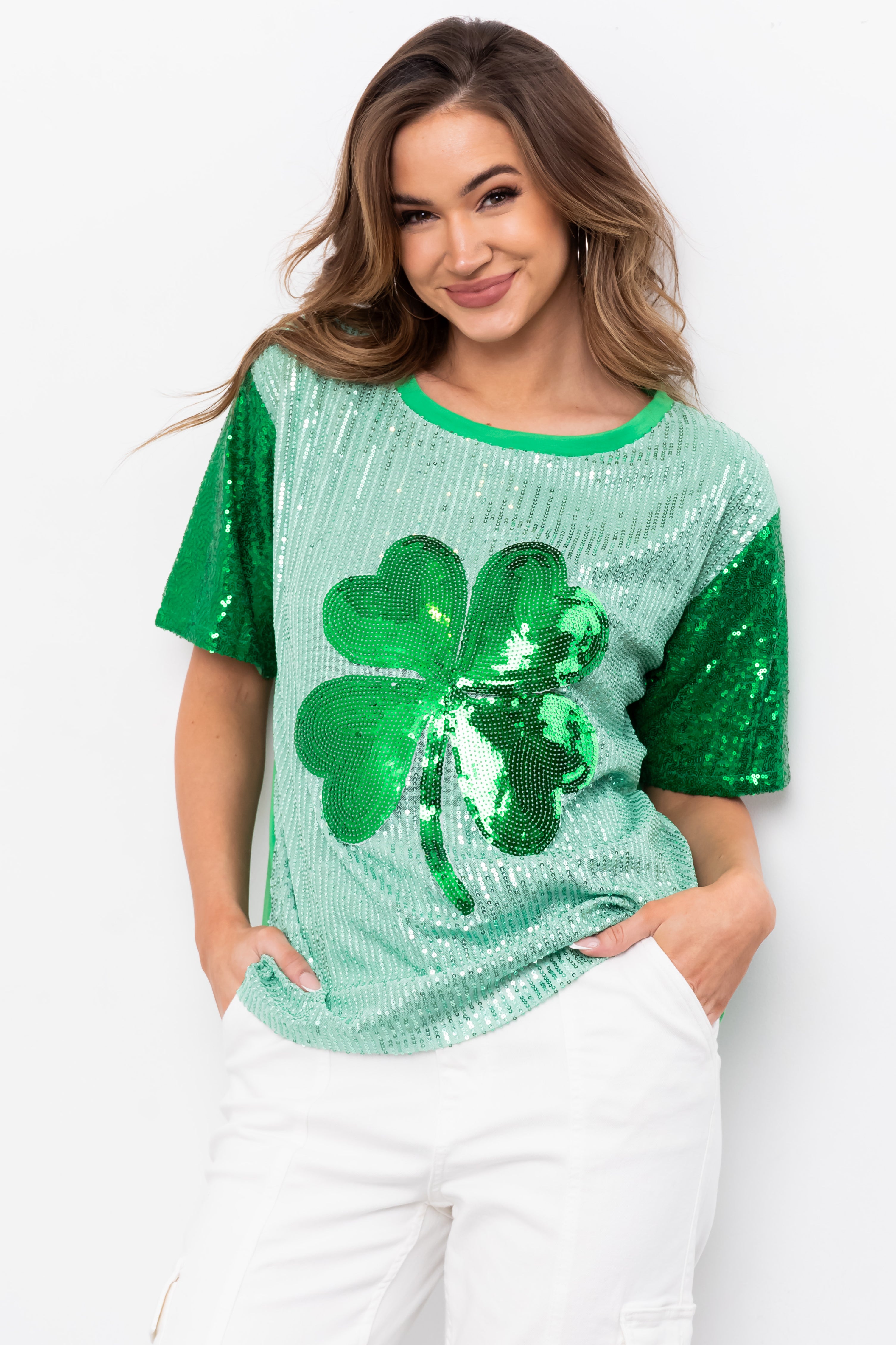 Sequin Jade Graphic Top Half Sleeve Mint