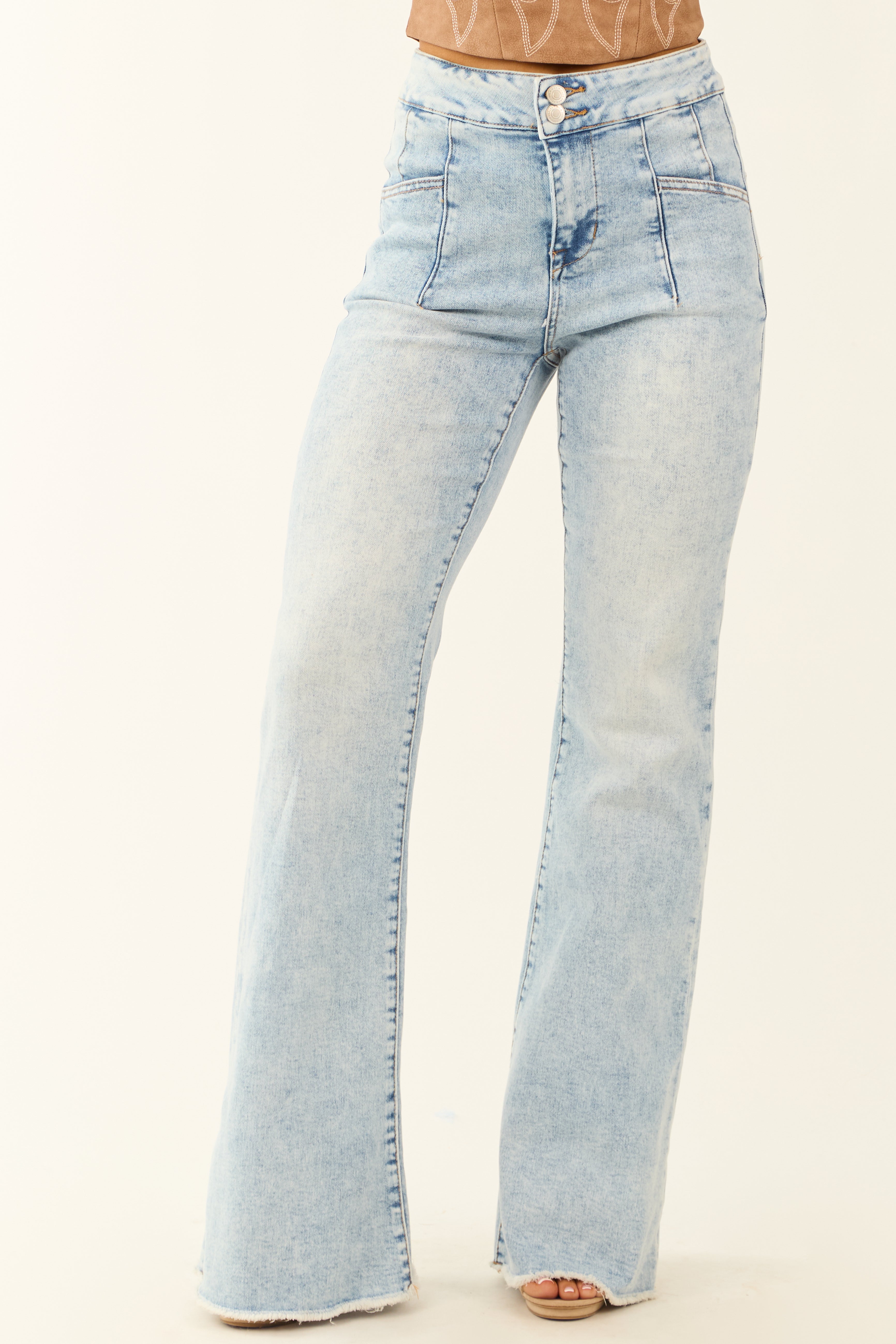 Light Acid Wash Stretchy Flare Jeans for Women High Rise Style