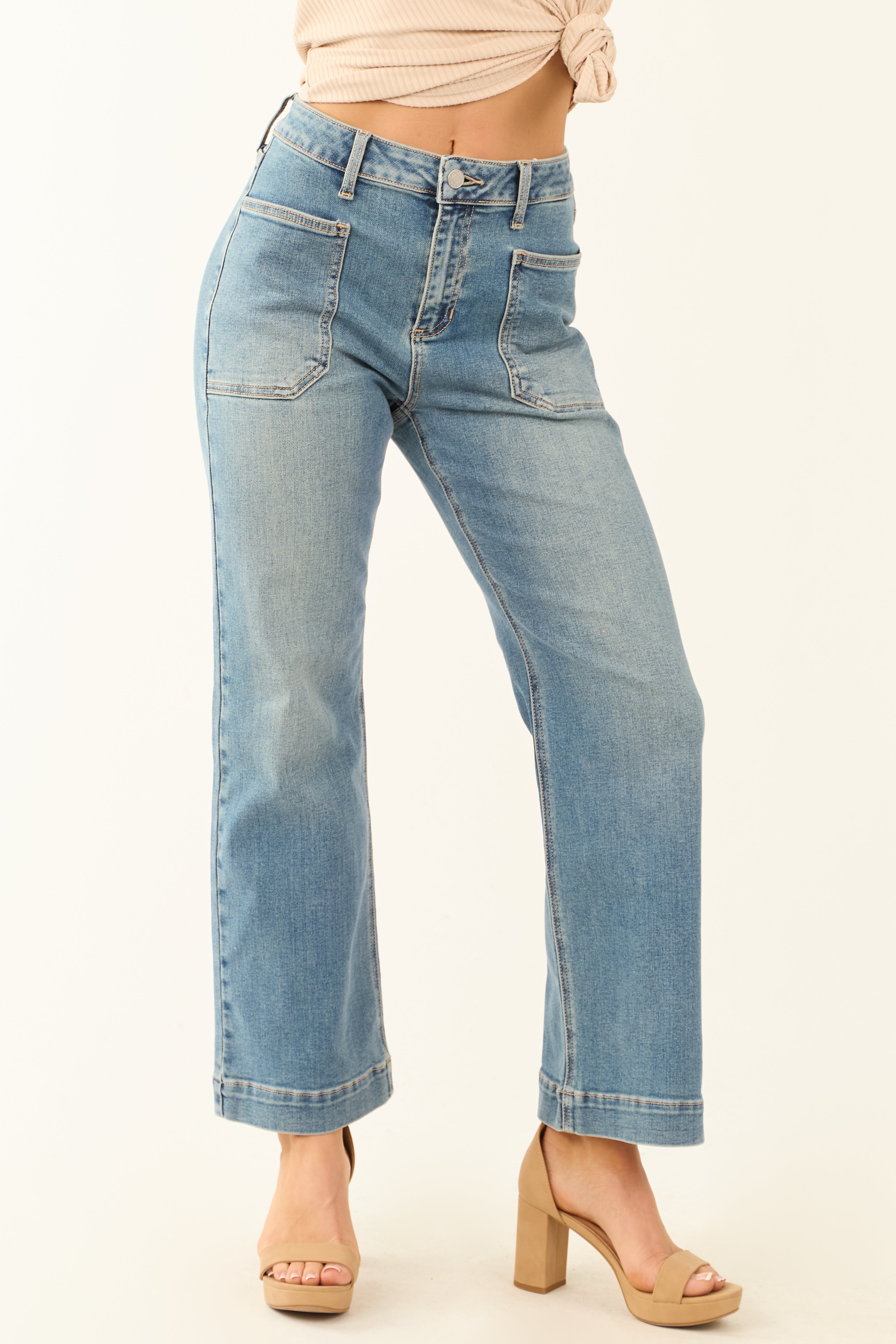 High Rise Vintage Denim Wide Leg Jeans