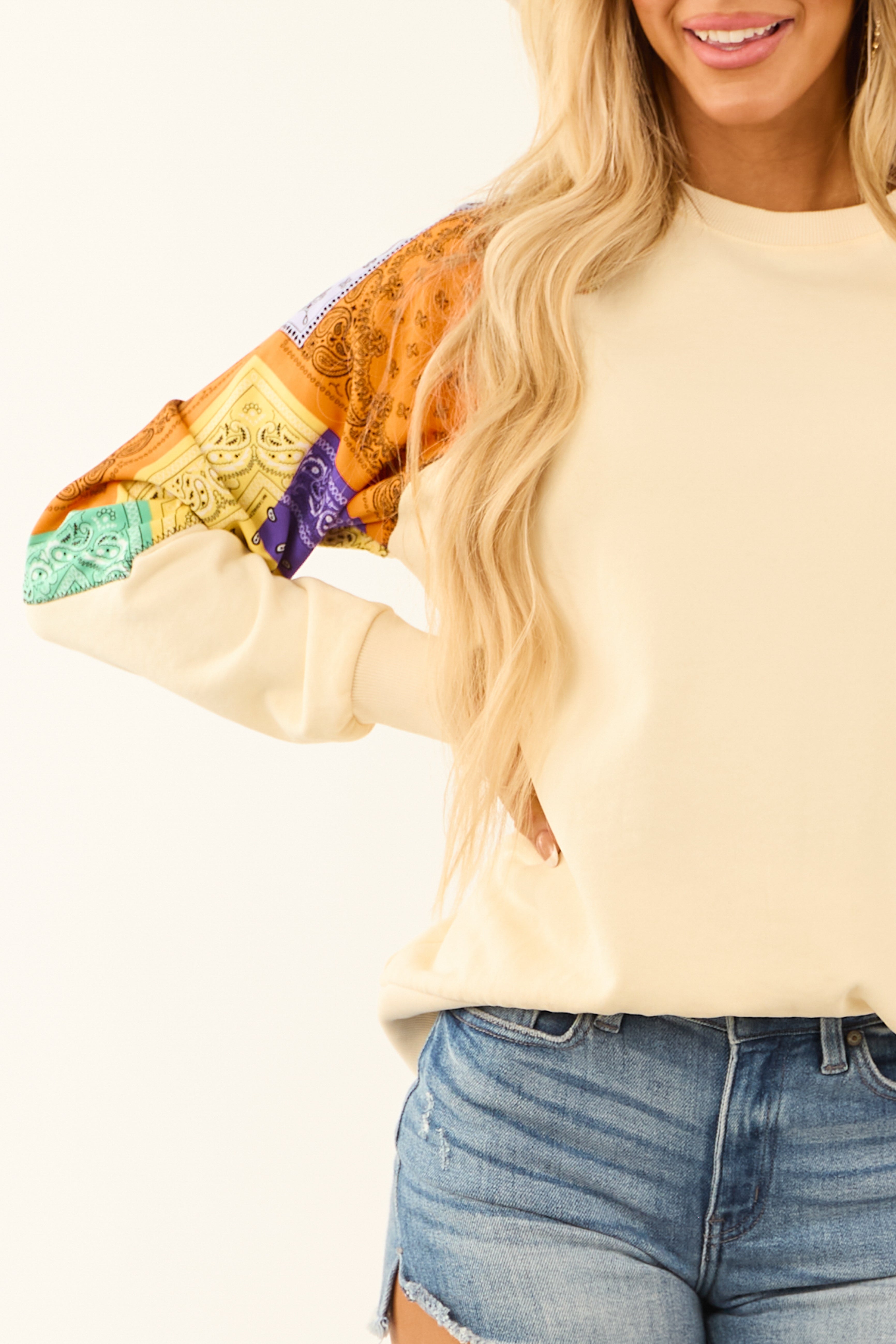 Patchwork Bandana Print Long Sleeve Sweatshirt