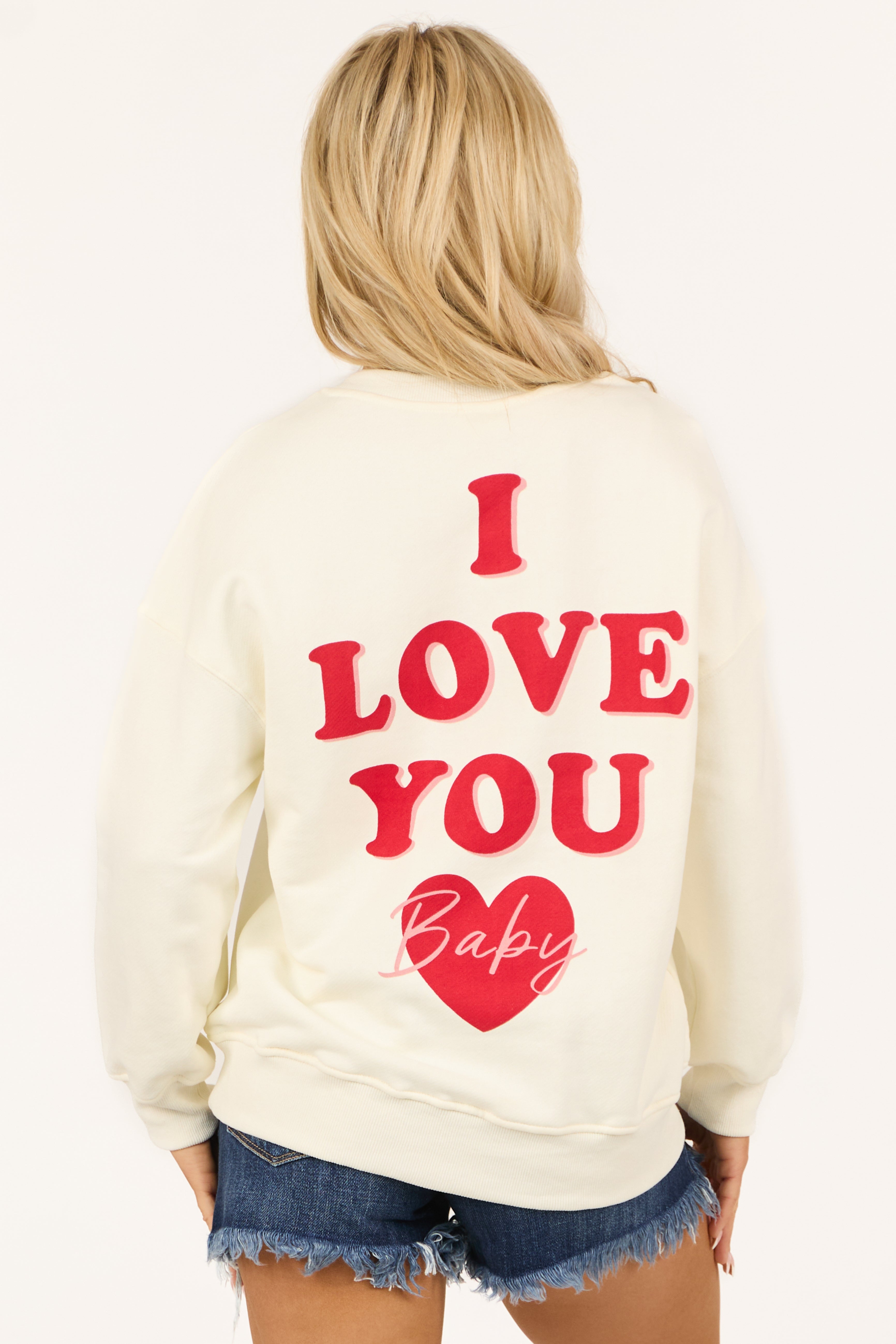 Cream Long Sleeve Knit Sweatshirt Womens Graphic Top