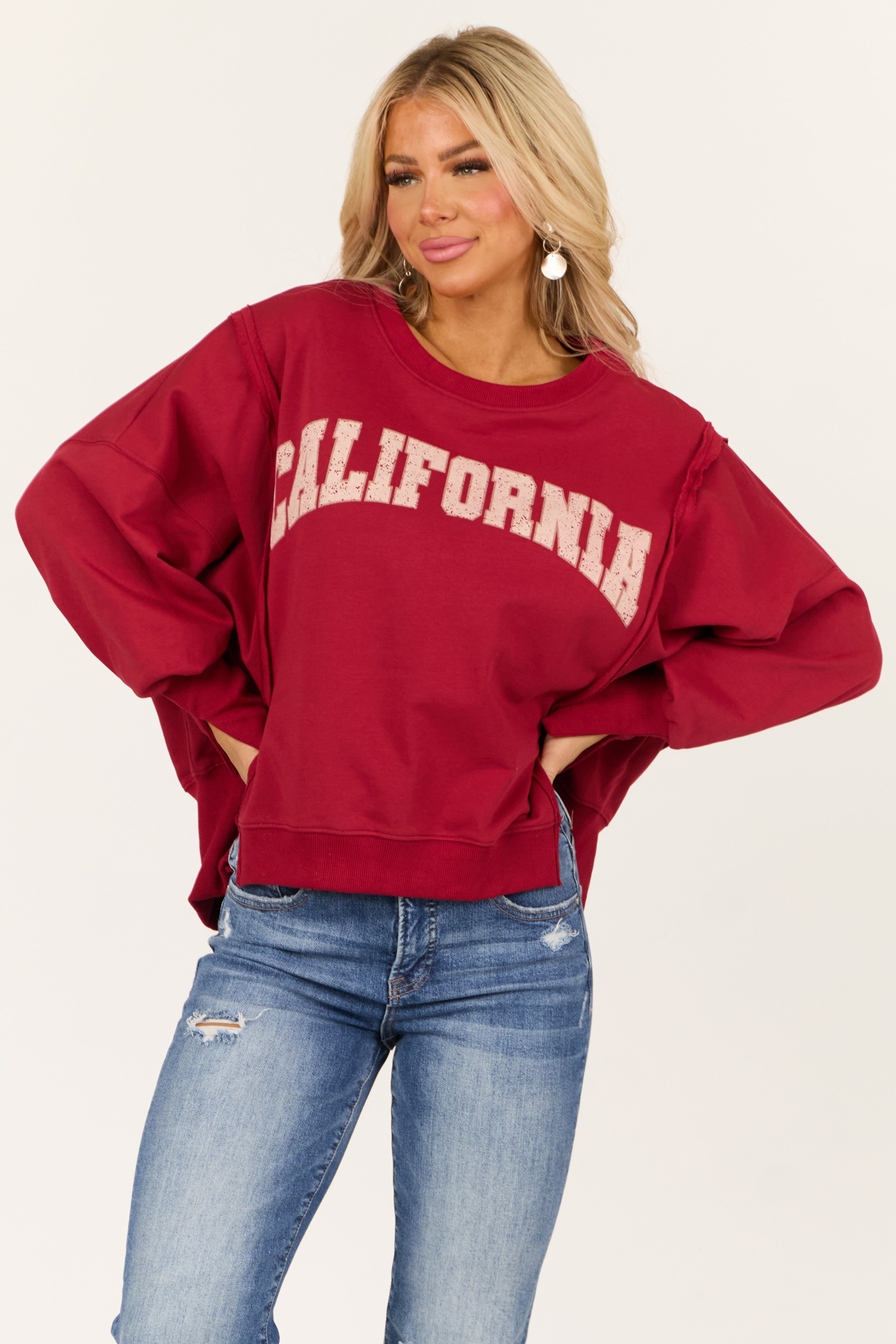 Beige Blush Graphic Oversized Knit Sweatshirt