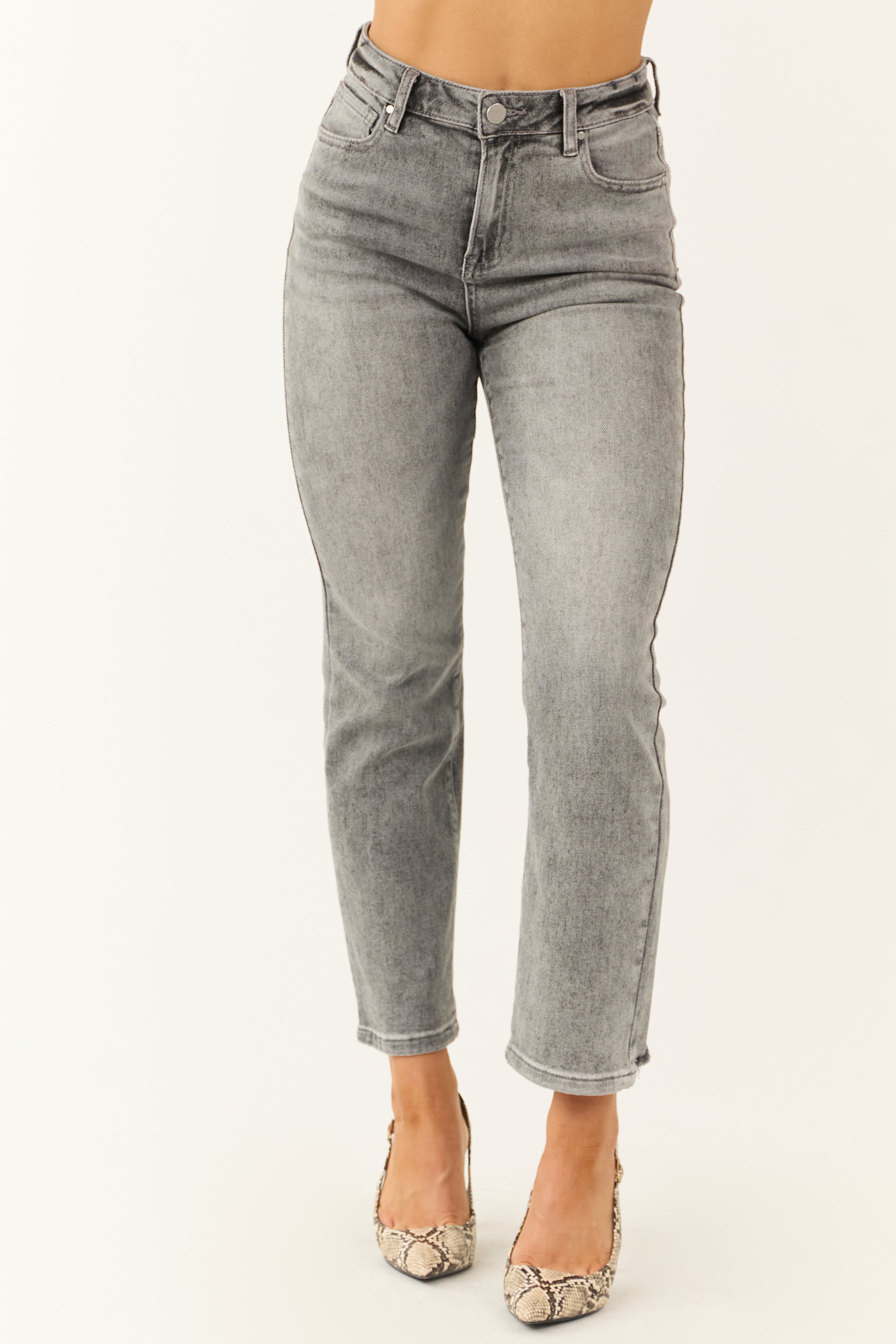 Stone Washed Distressed Hem Denim Jeans
