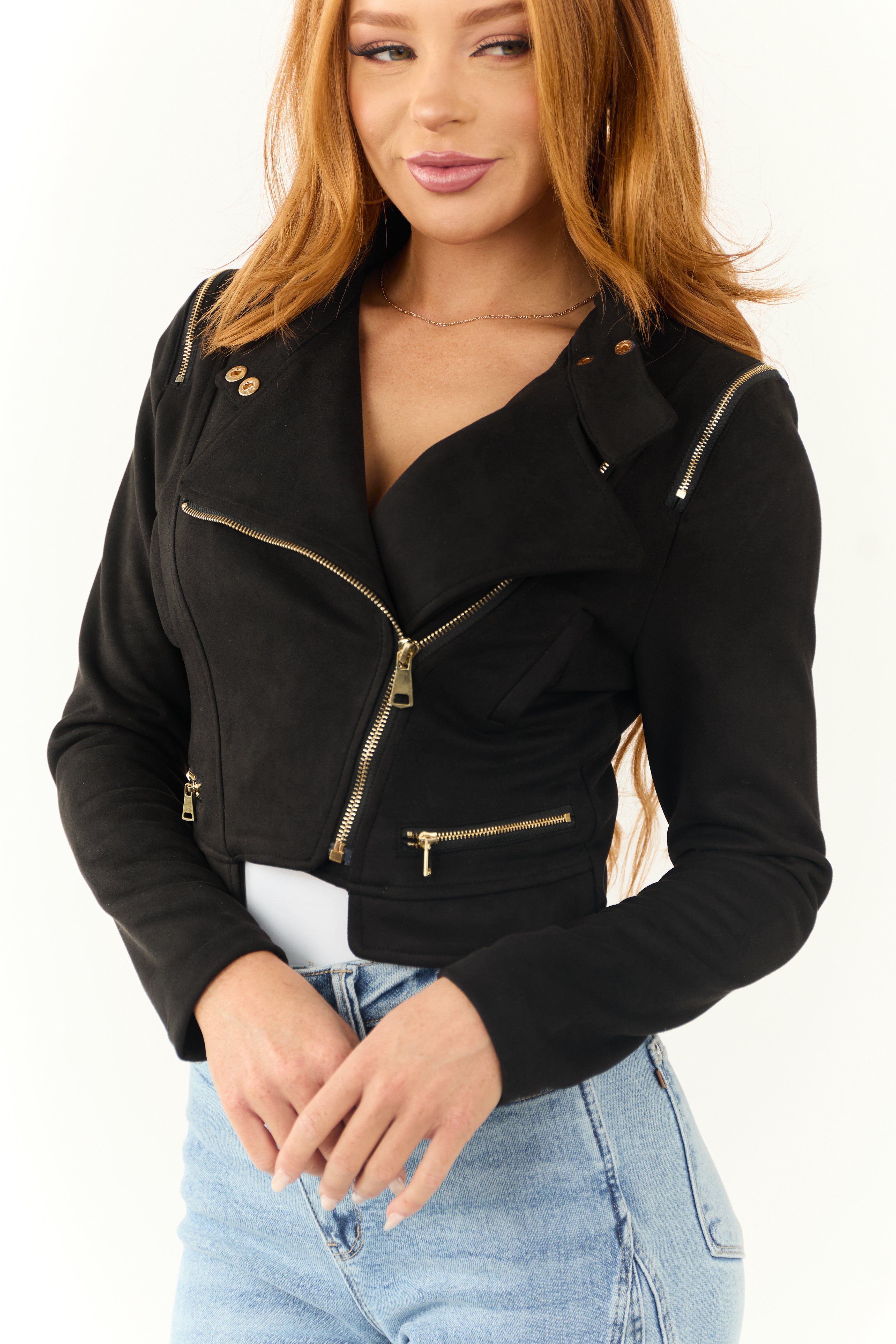 Suede Black Zipper Biker Jacket