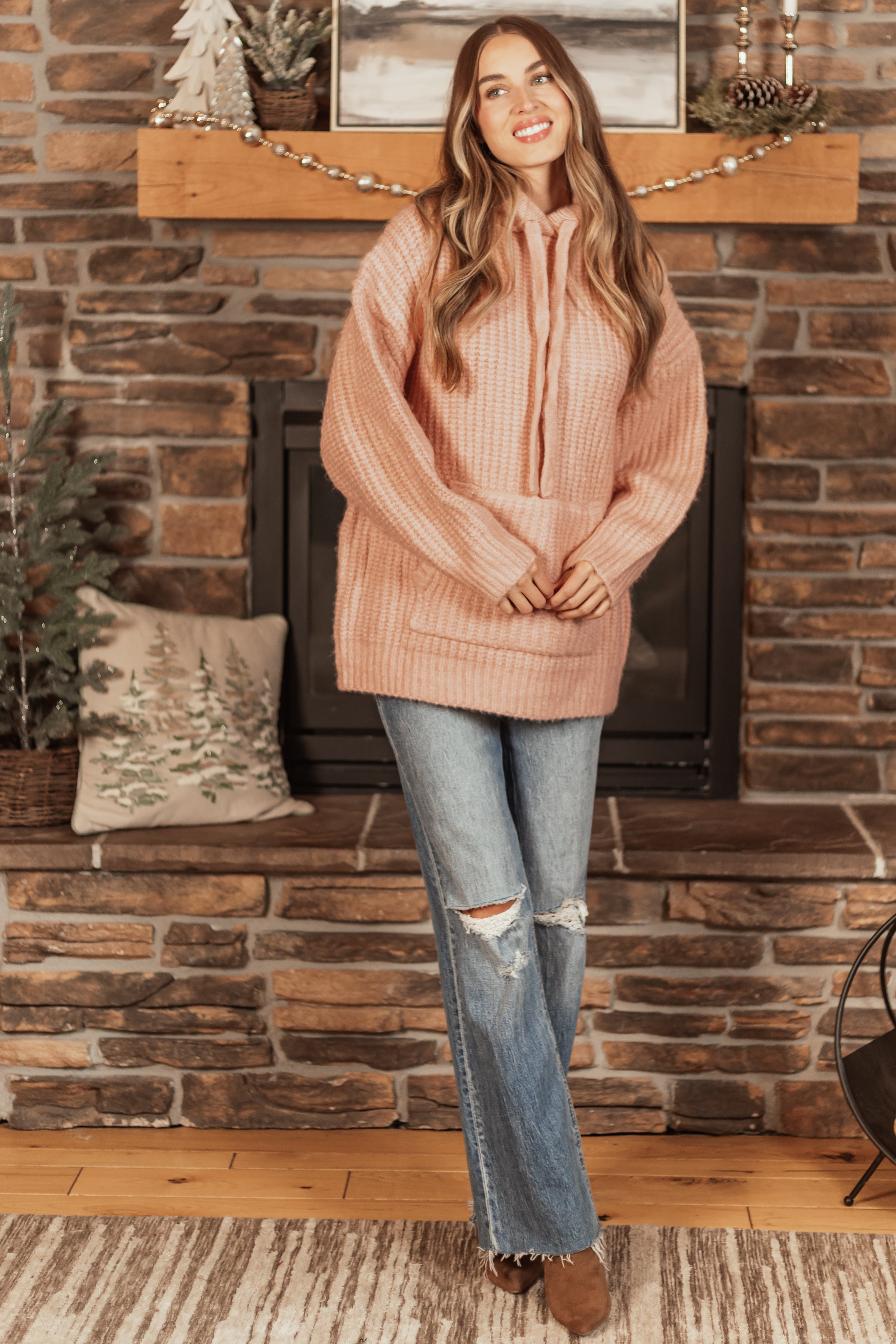 Pink Cozy Oversized Hoodie with Pouch Pocket