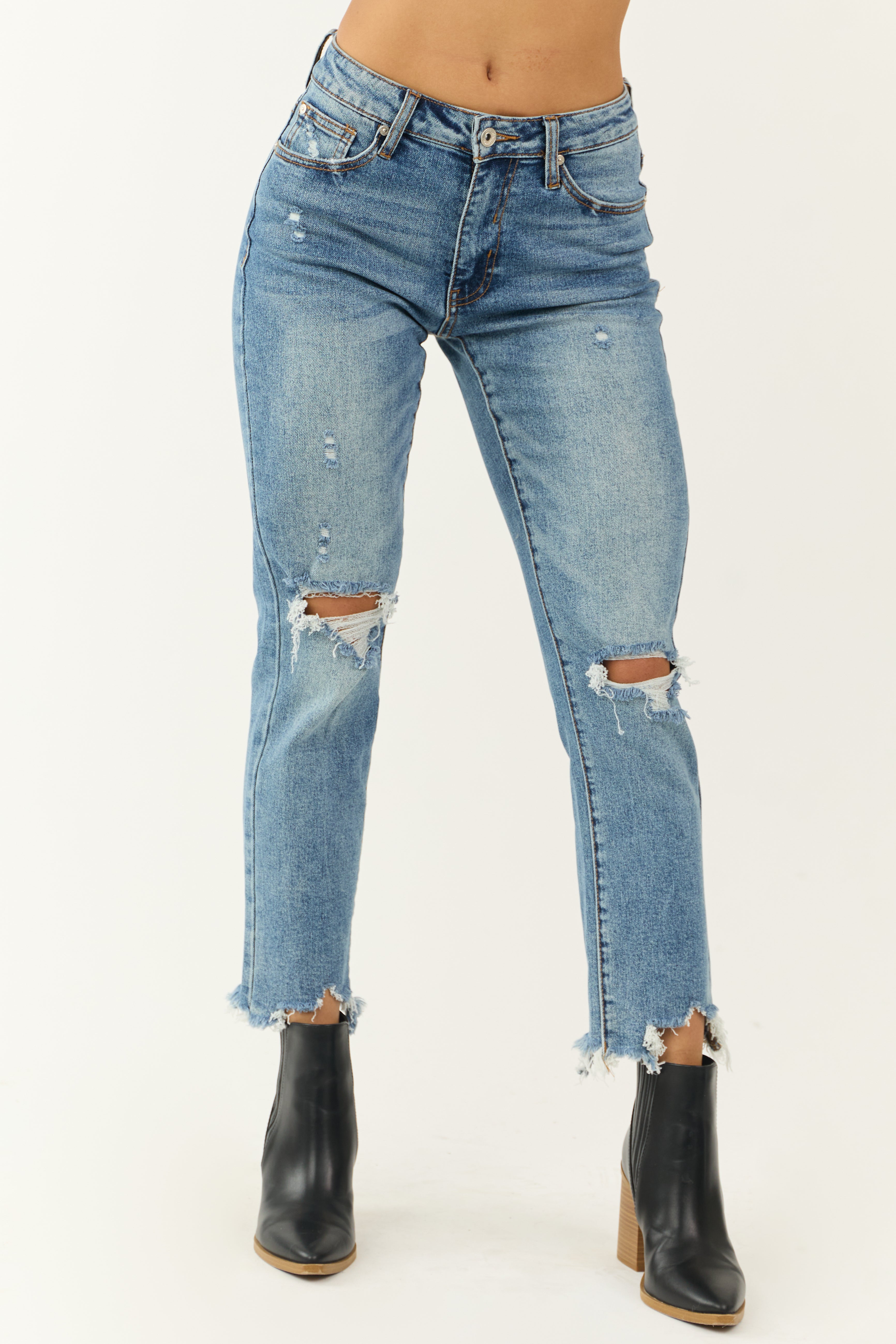 Medium Wash High Rise Straight Leg Womens Jeans