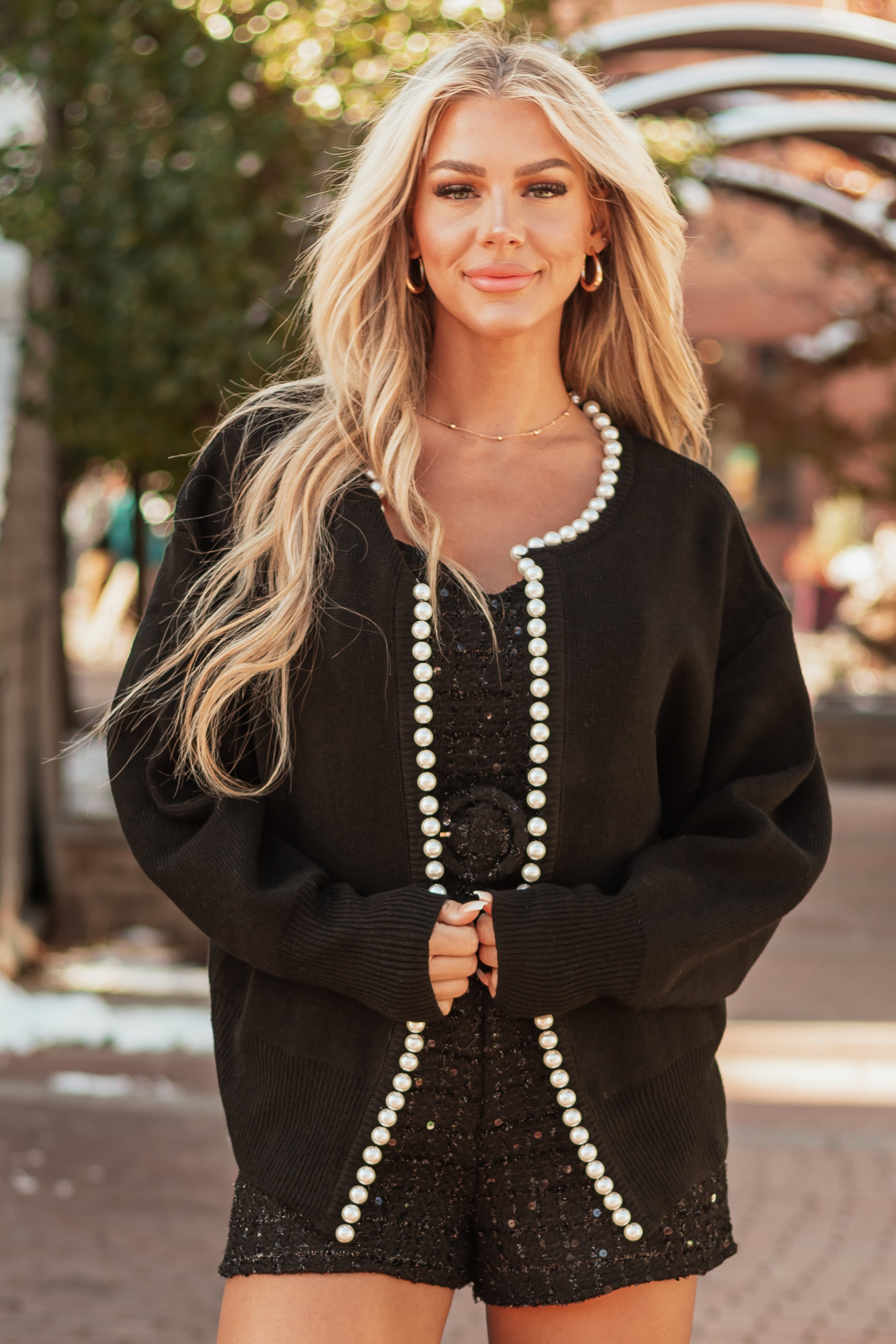 Black Ribbed Knit Open Front Cardigan