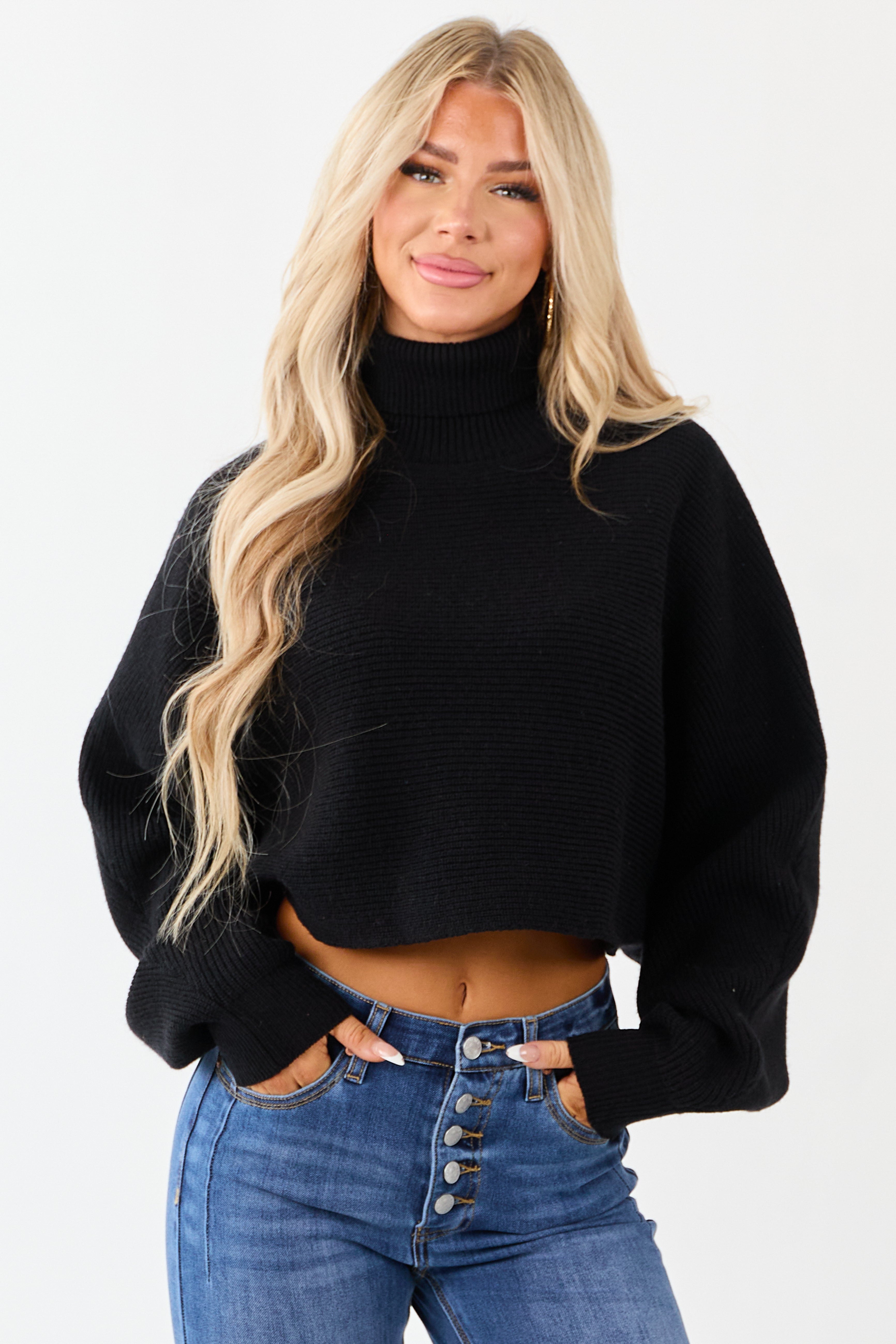 Black Rib Knit Turtleneck Sweater
