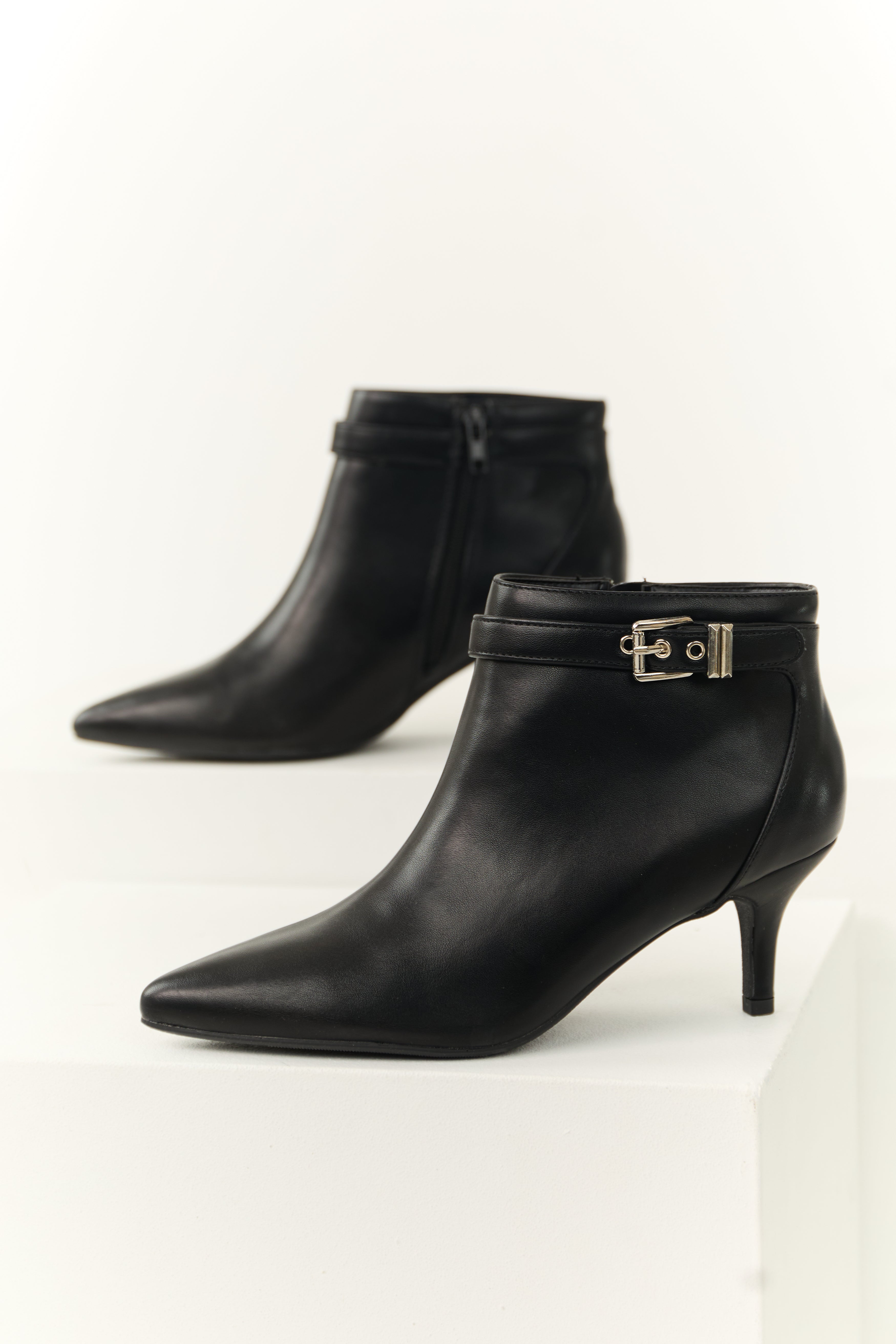 Black Stiletto Ankle Booties with Silver Detailing