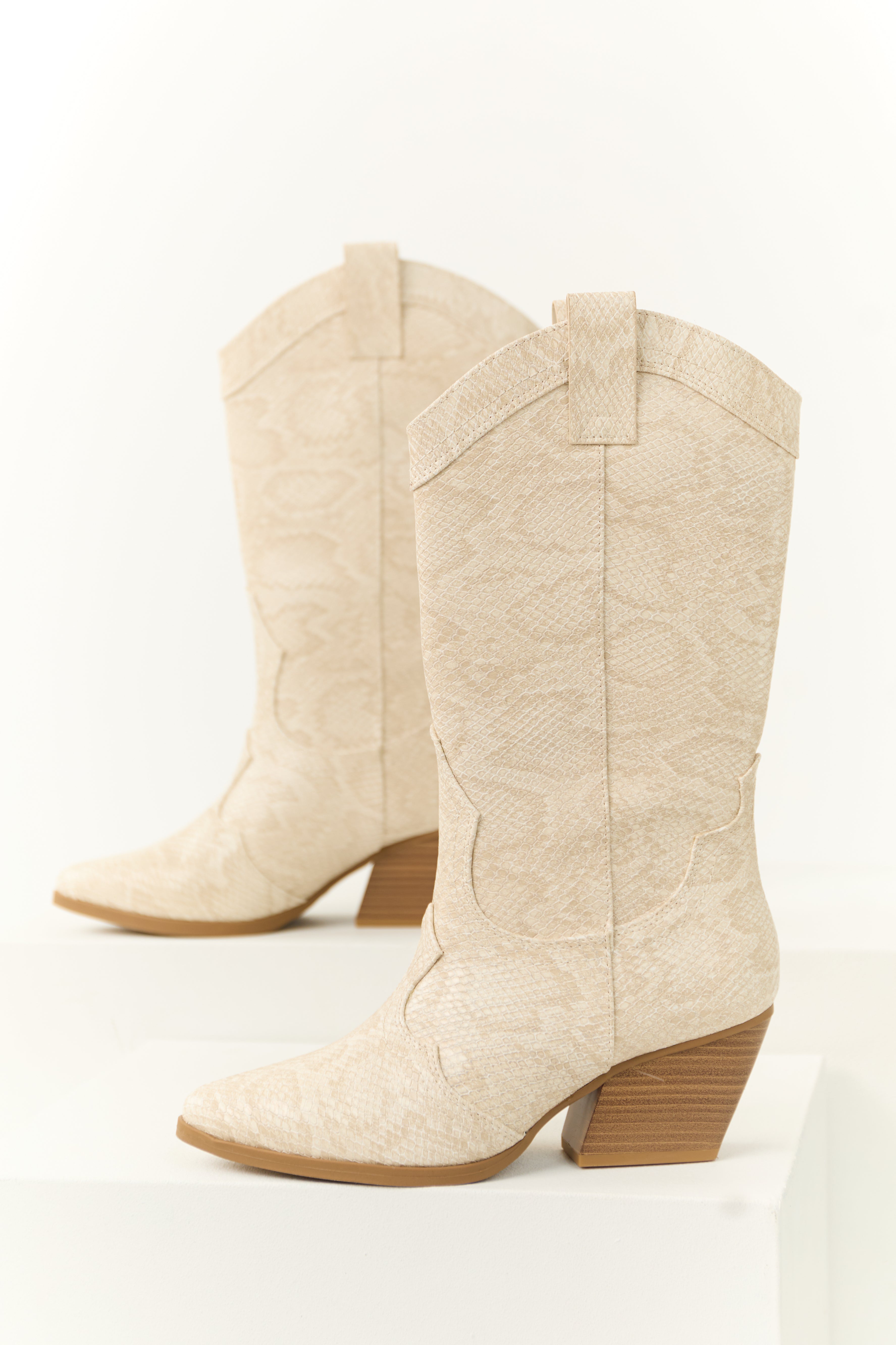 Light Taupe Snakeskin Pattern Womens Western Boots