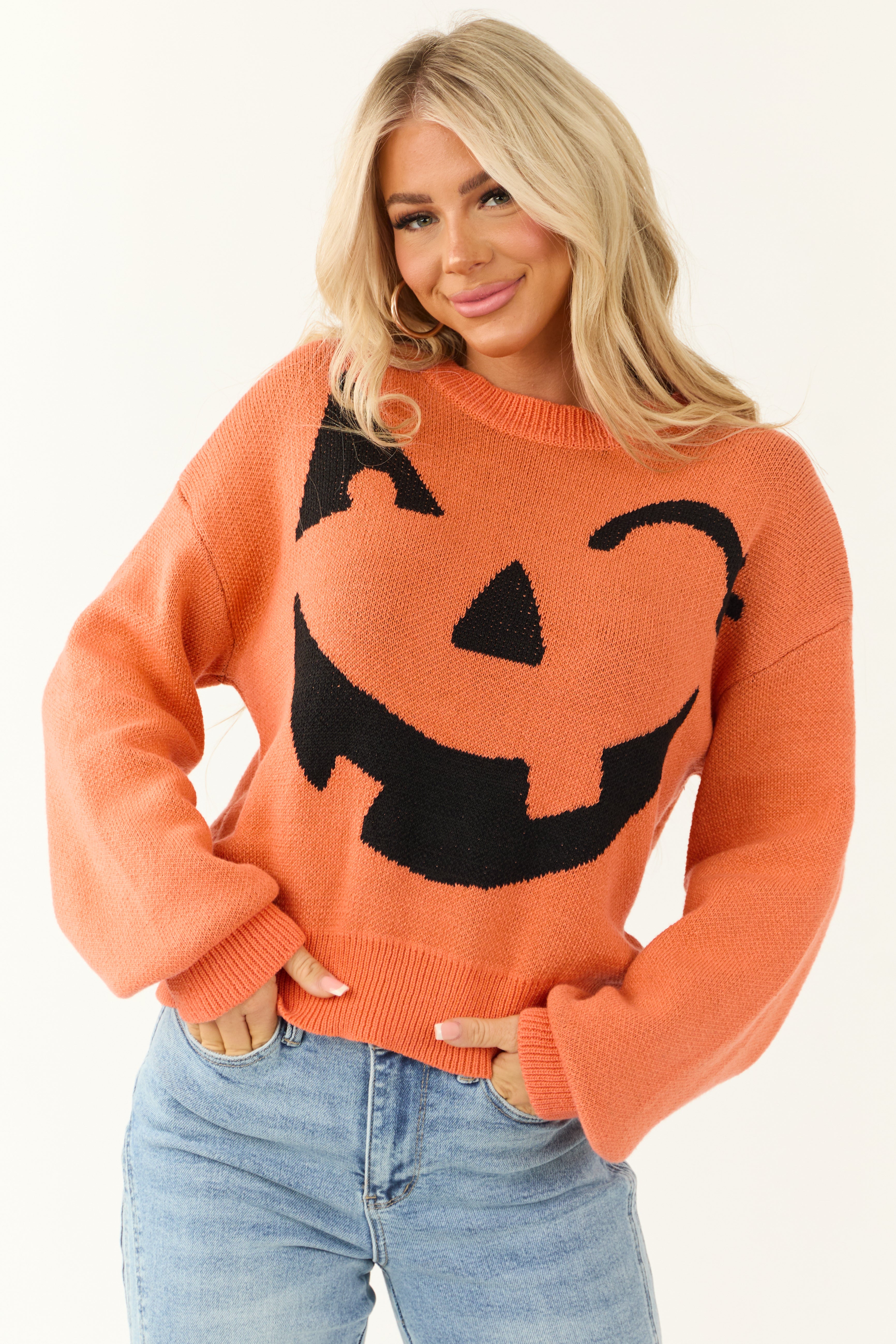 Orange Graphic Crew Neck Sweater