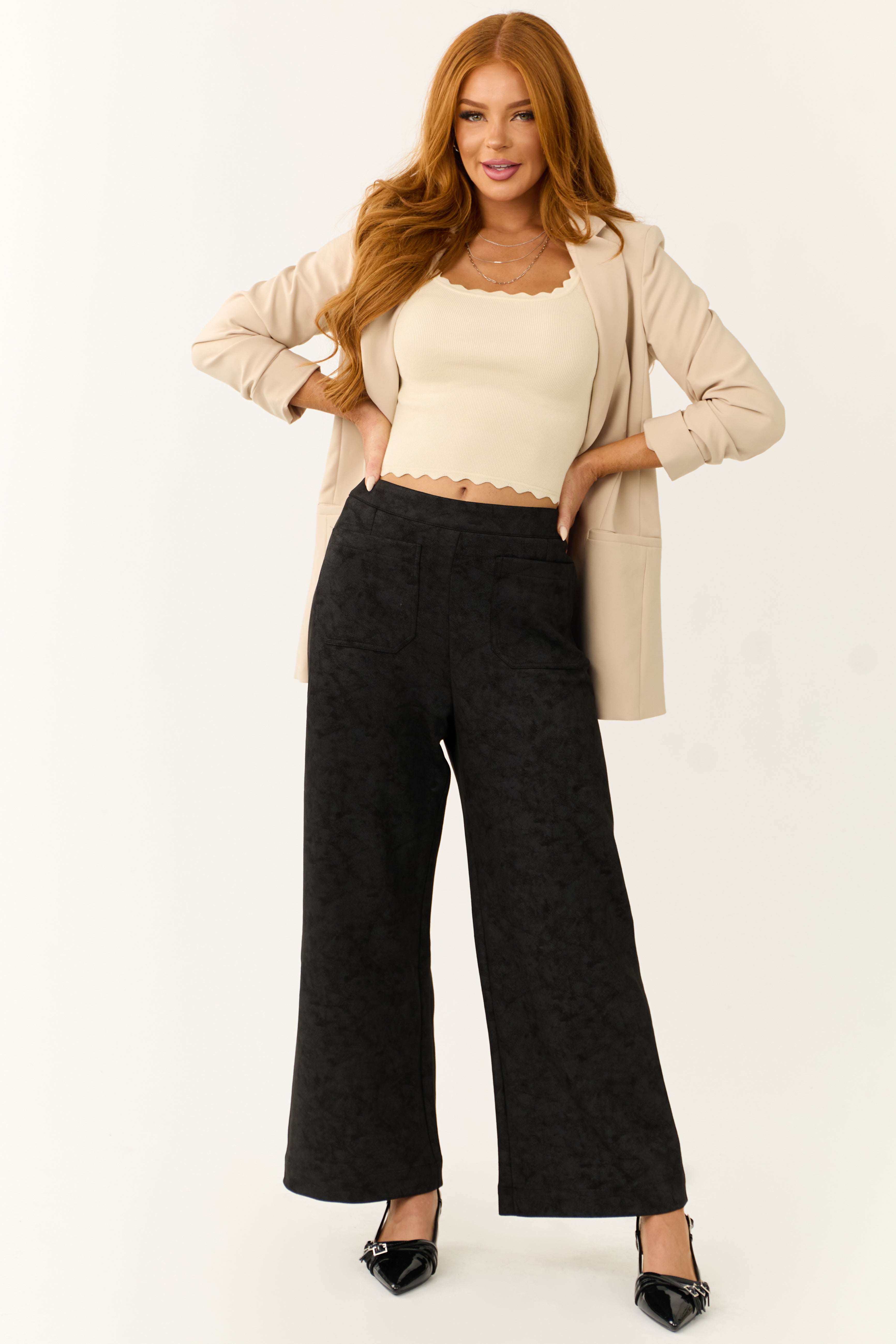 Black Wide Leg Faux Suede Pants