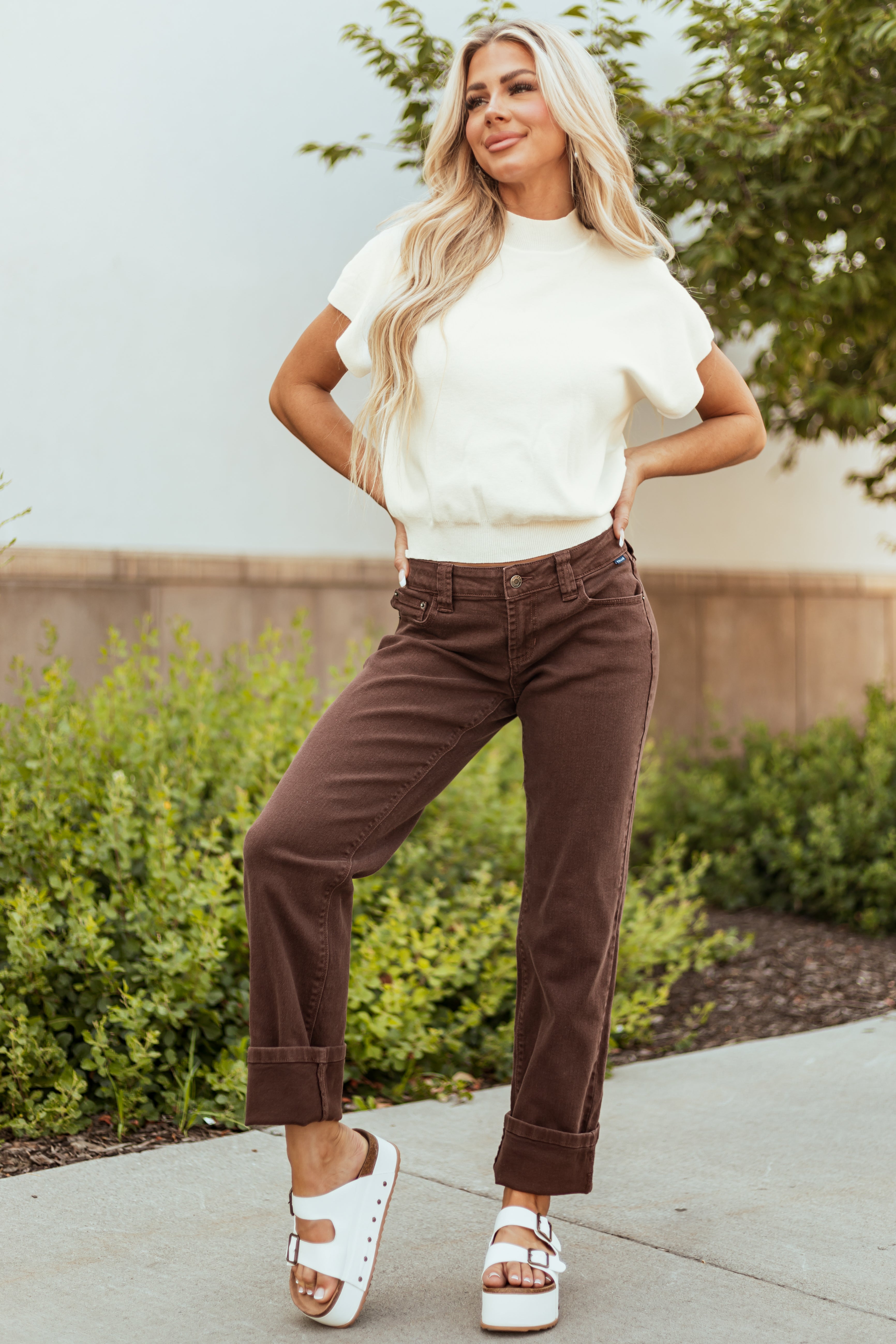 Brown Cotton Relaxed Straight Leg Jeans