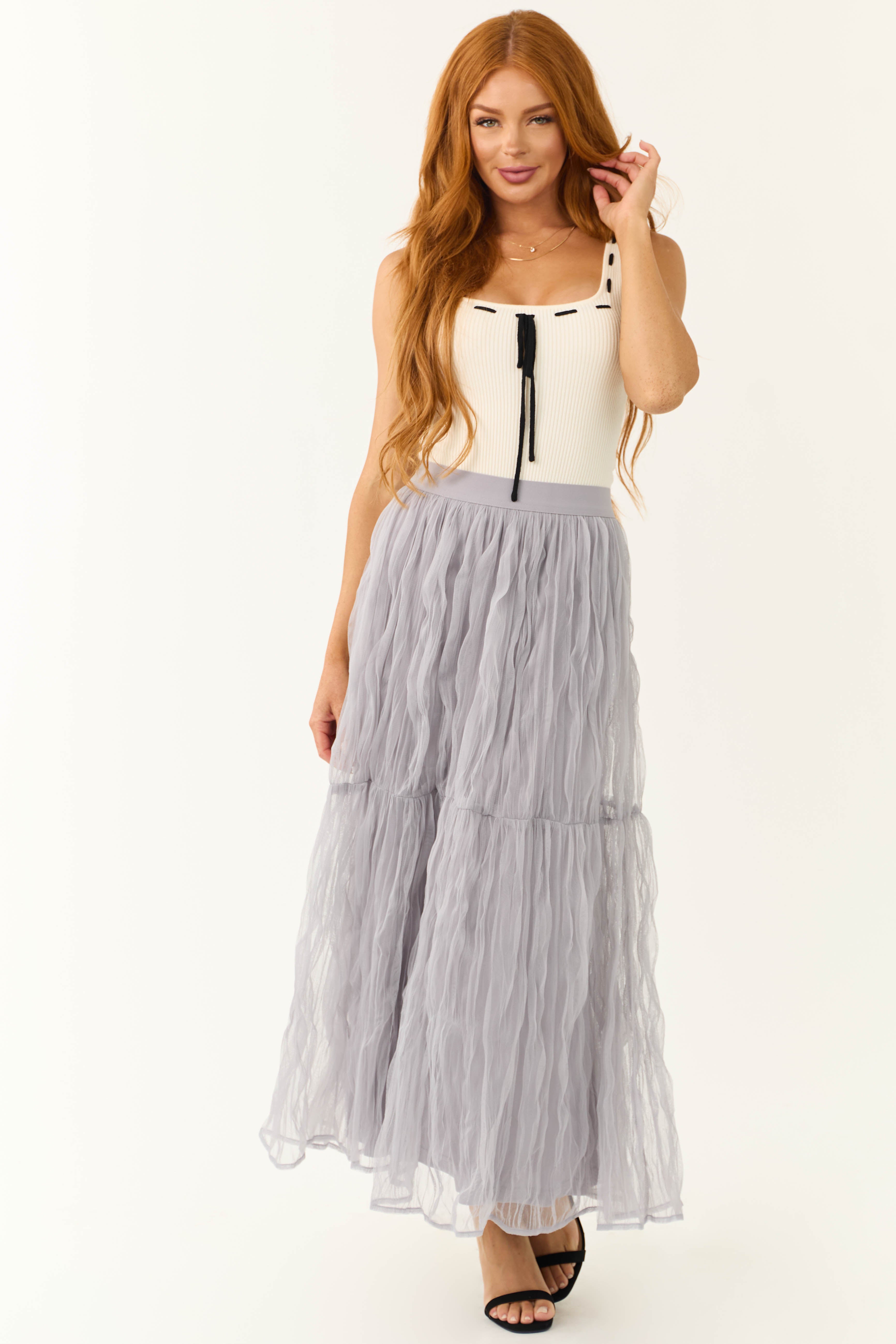 Tiered Mesh Lavender Maxi Skirt