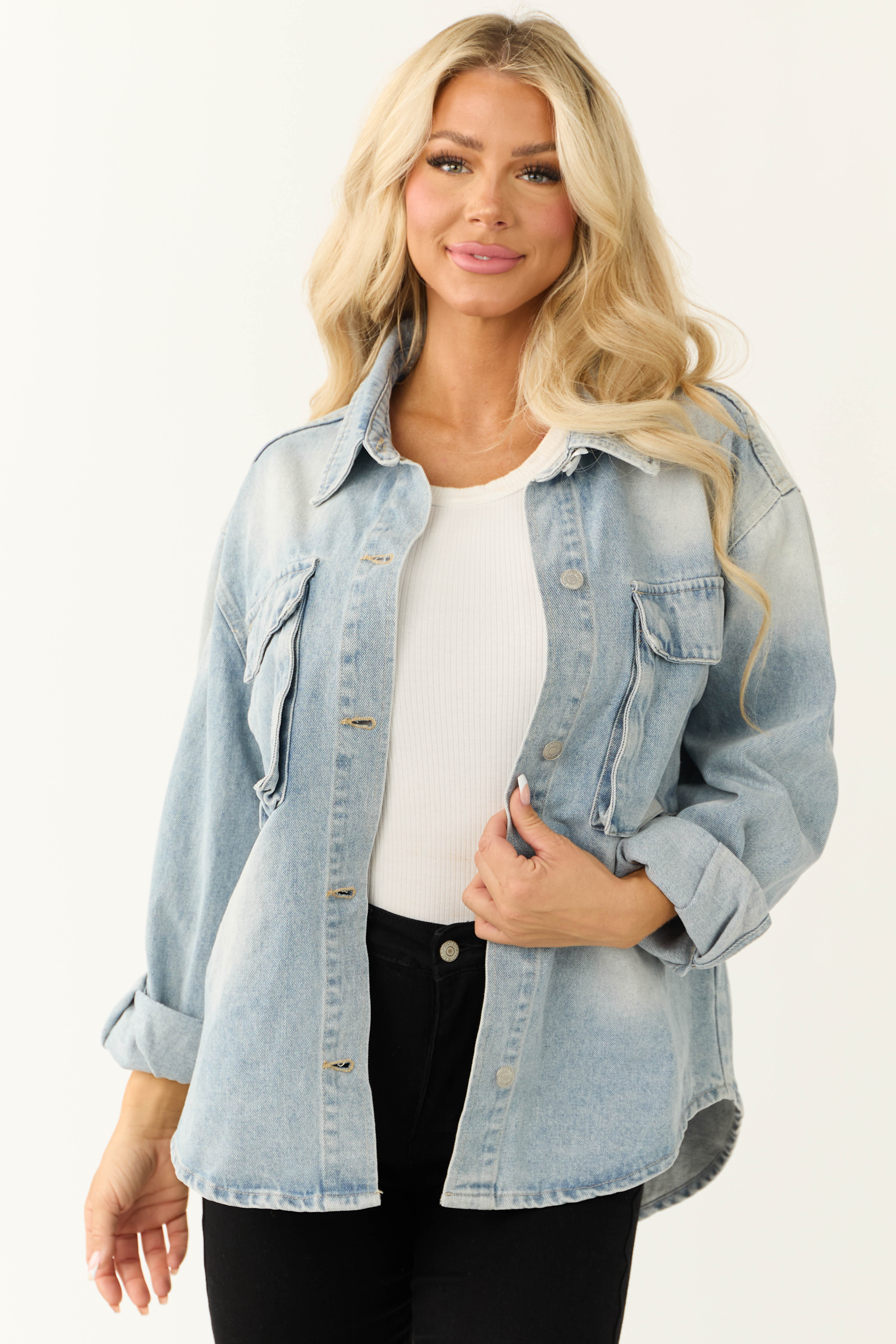 Blue Denim Buttoned Jacket - Classic Style for Fall Days