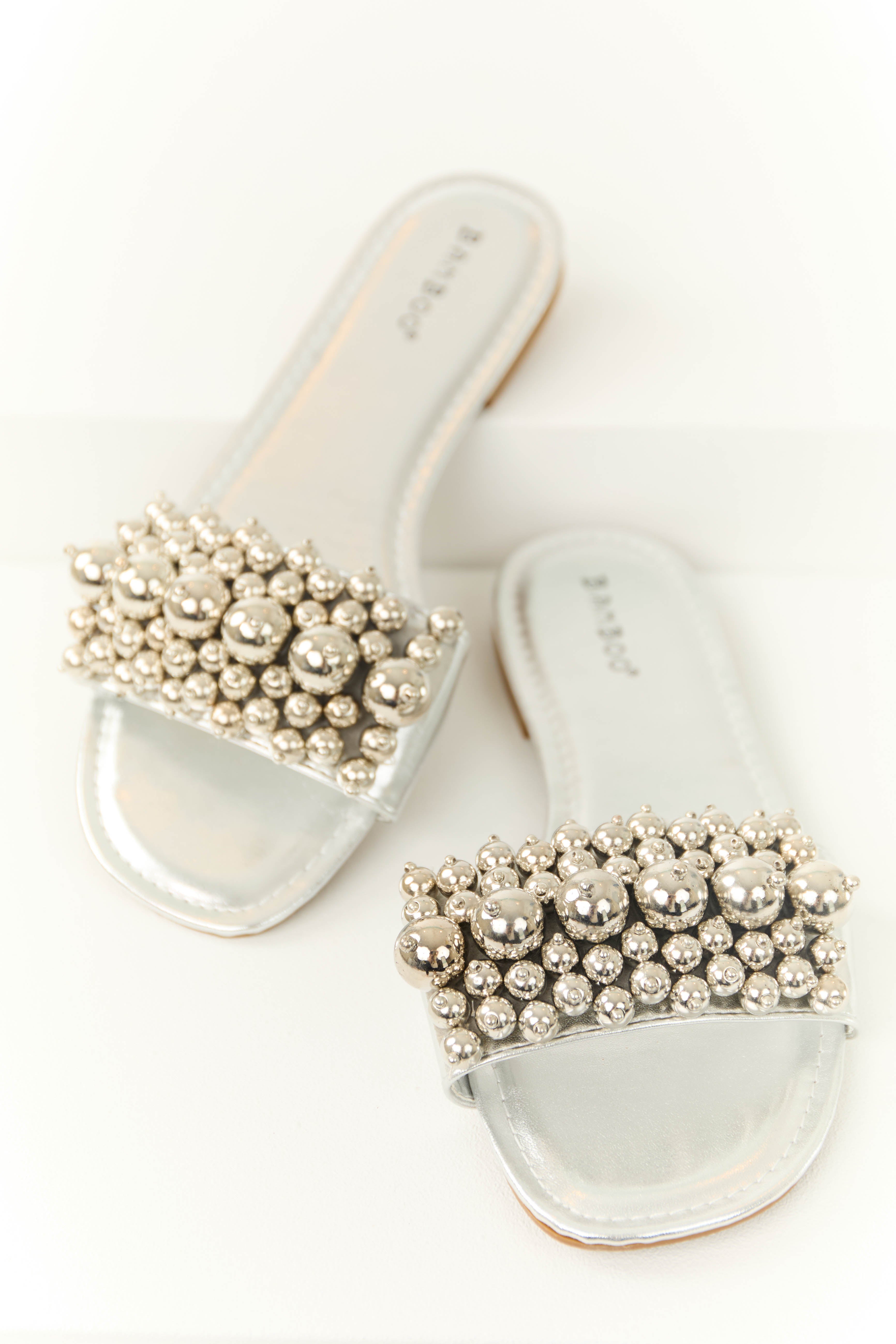 Silver Beaded Slip-On Sandals - Stylish Comfort for Women