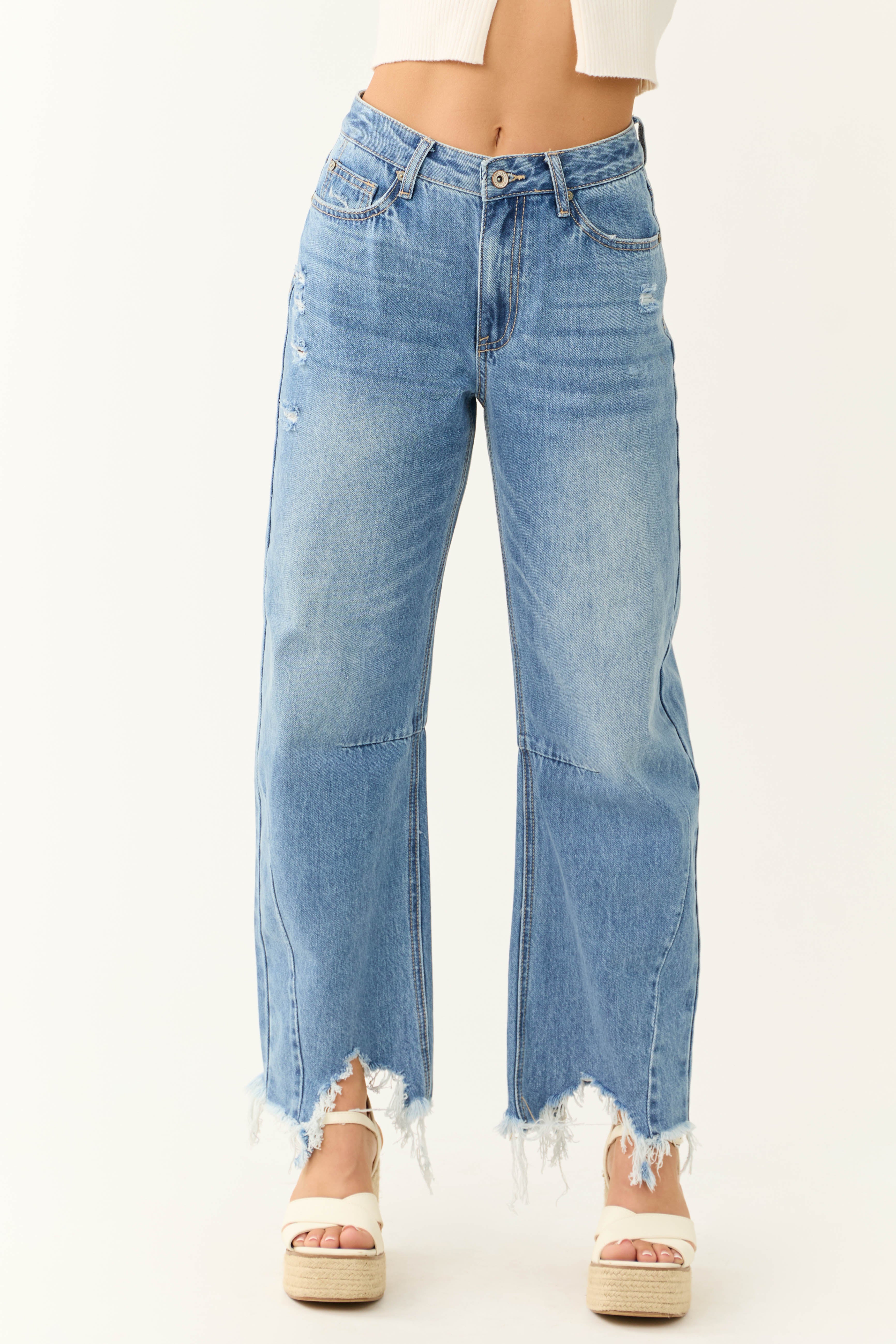 Medium Wash High Rise Wide Leg Denim Jeans