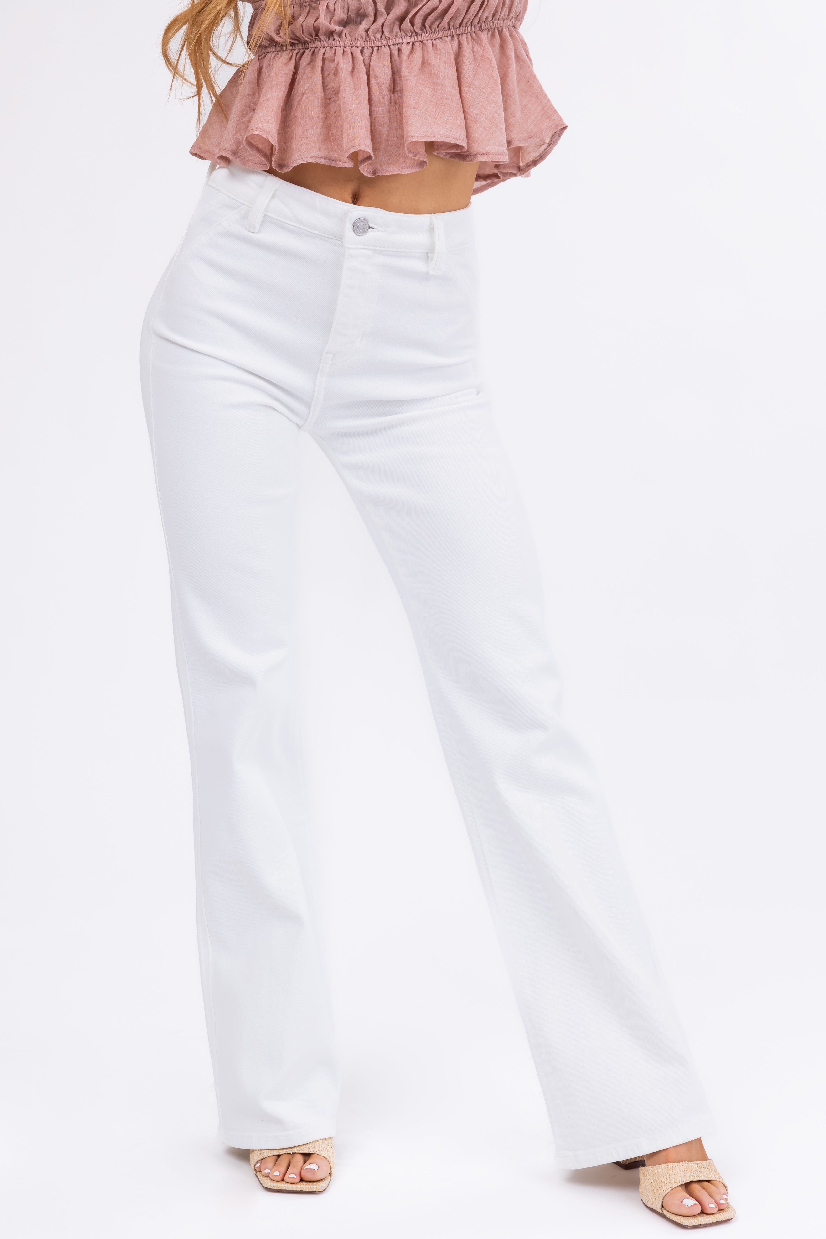 Off White Flare High Rise Jeans Tall Length Stretchy Denim