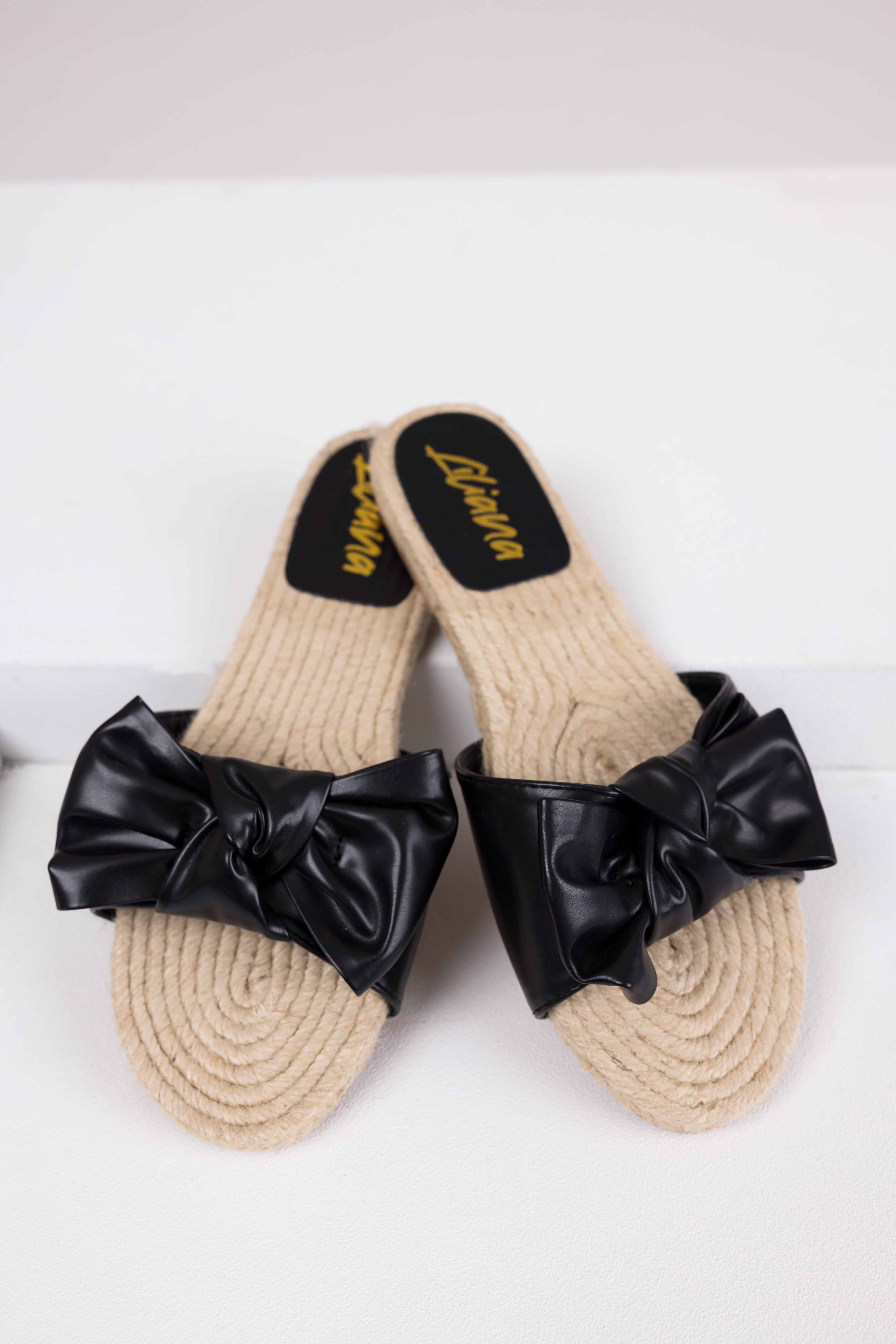 Black Flat Espadrille Sandals with Bow Strap