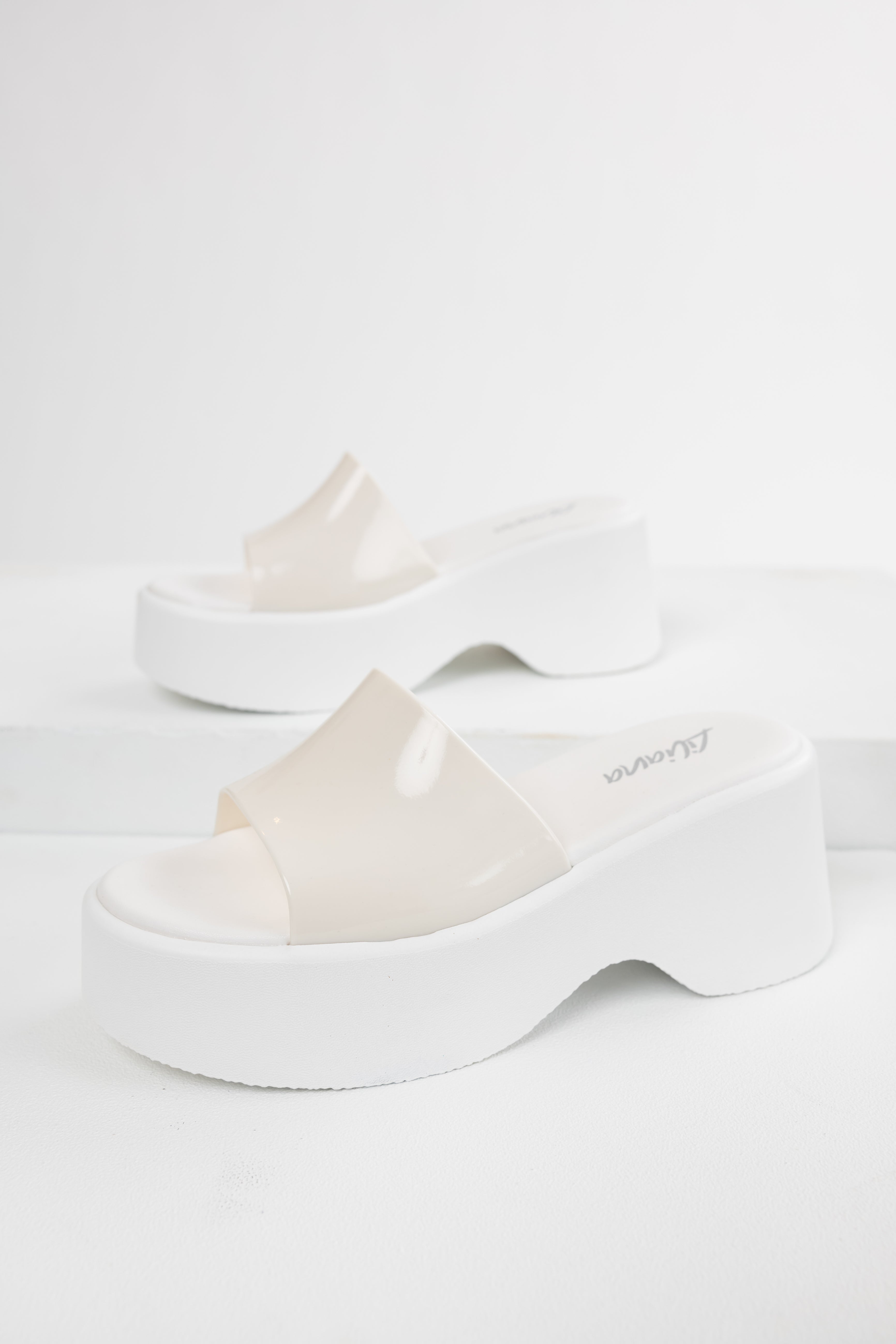 White Open Toe Platform Wedge Sandals