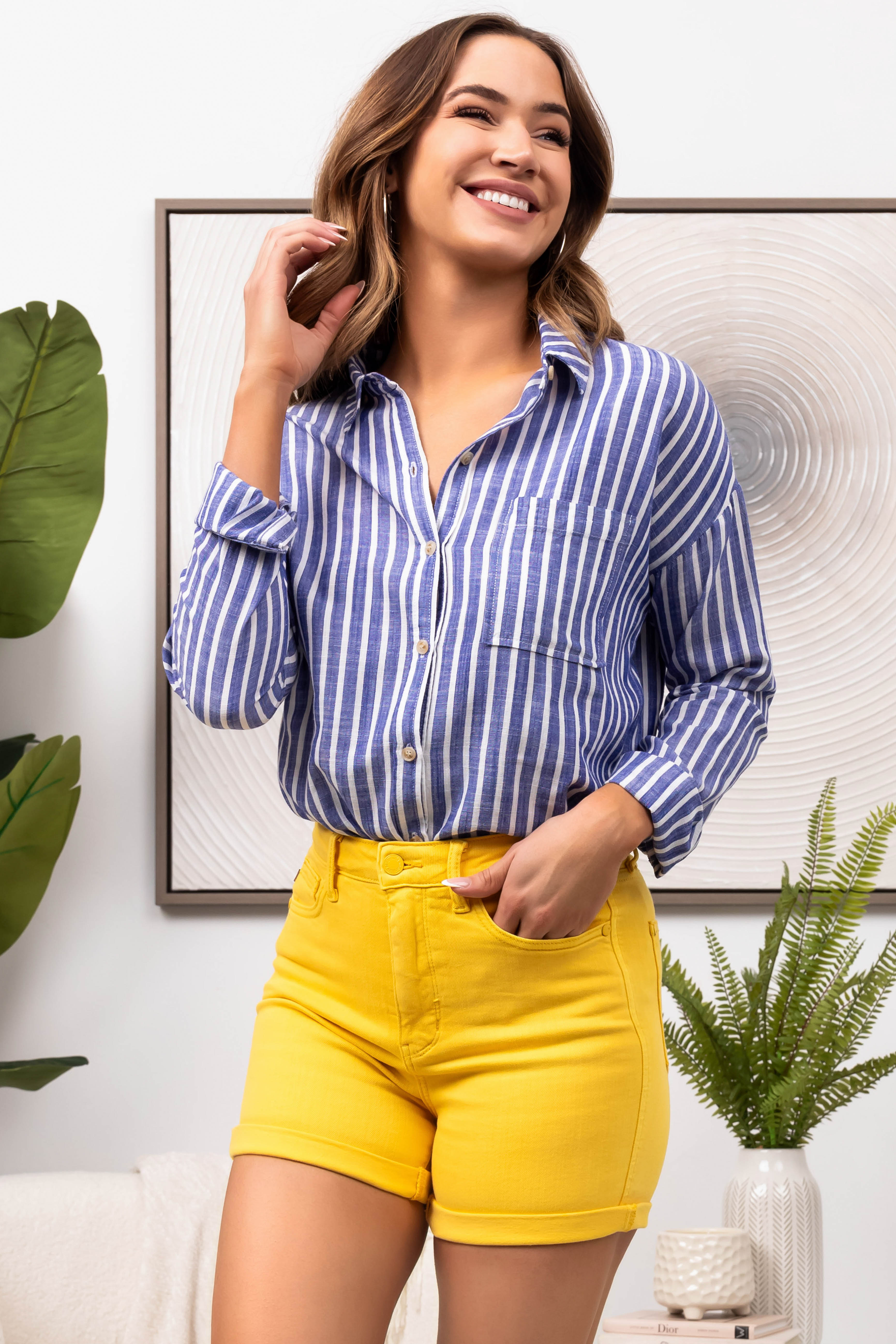 Canary Yellow High Rise Stretchy Denim Shorts