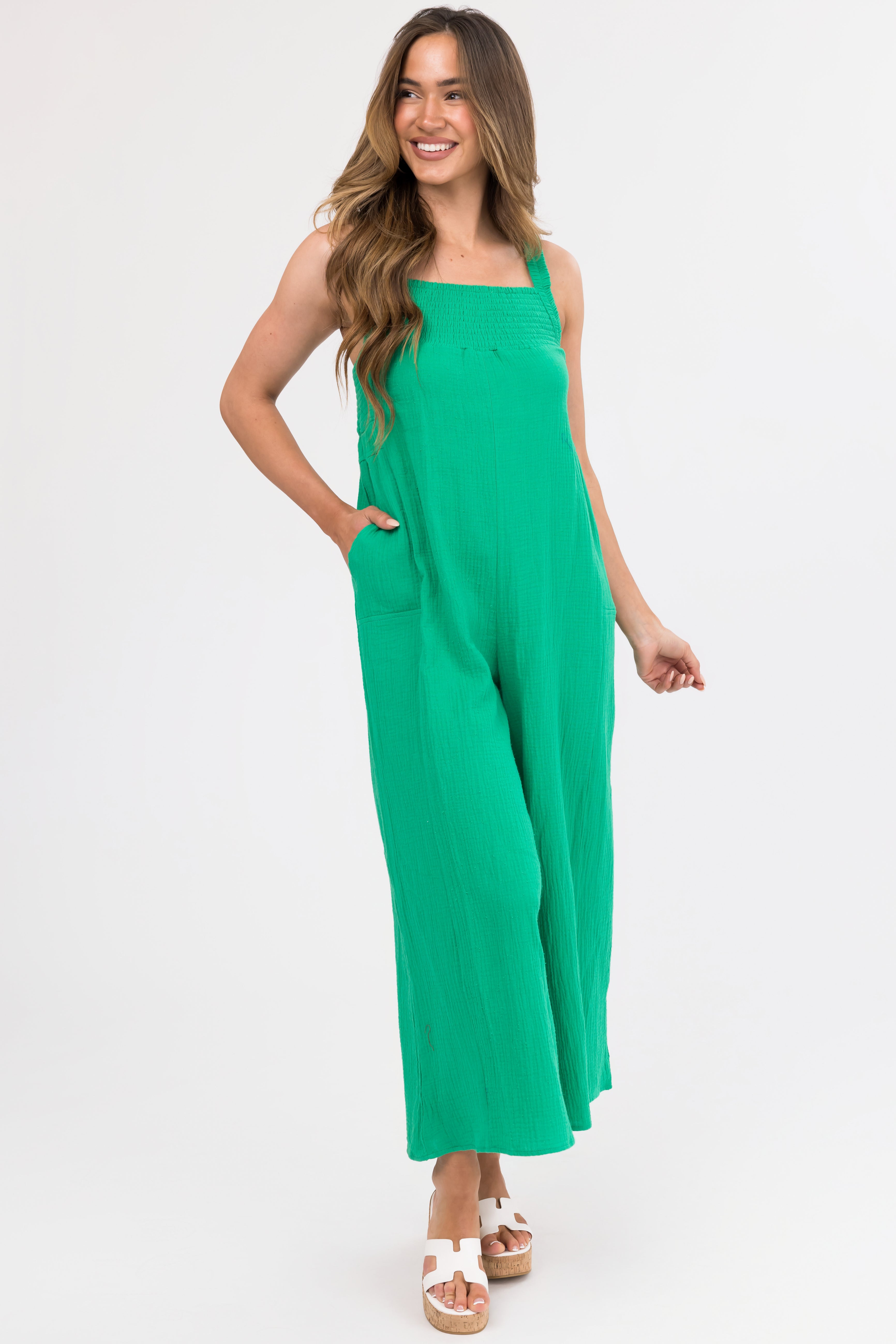 Green Cotton Sleeveless Jumpsuit for Women
