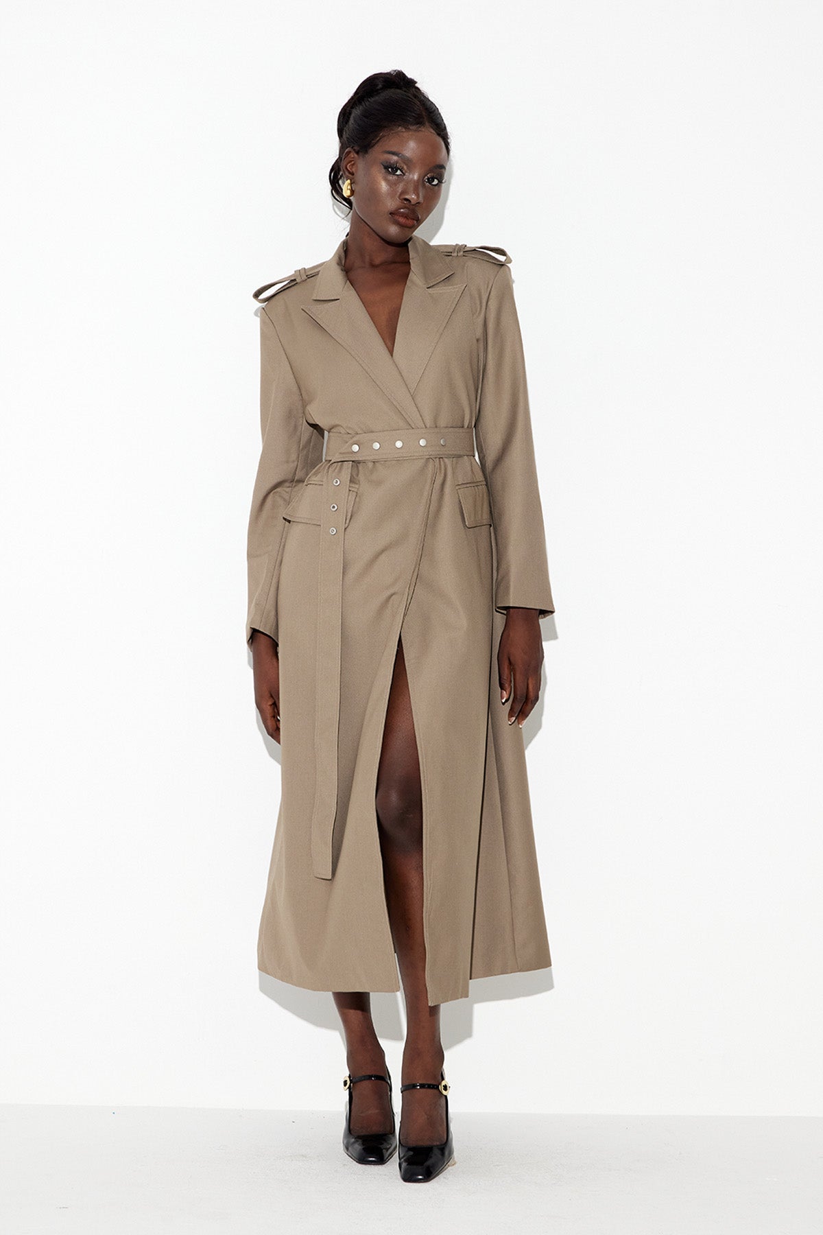 Khaki Belted Trench Coat for Versatile Style