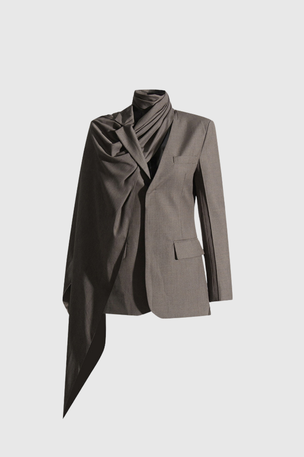 Modern Grey Ruched Shawl Collar Blazer - Abiel Style