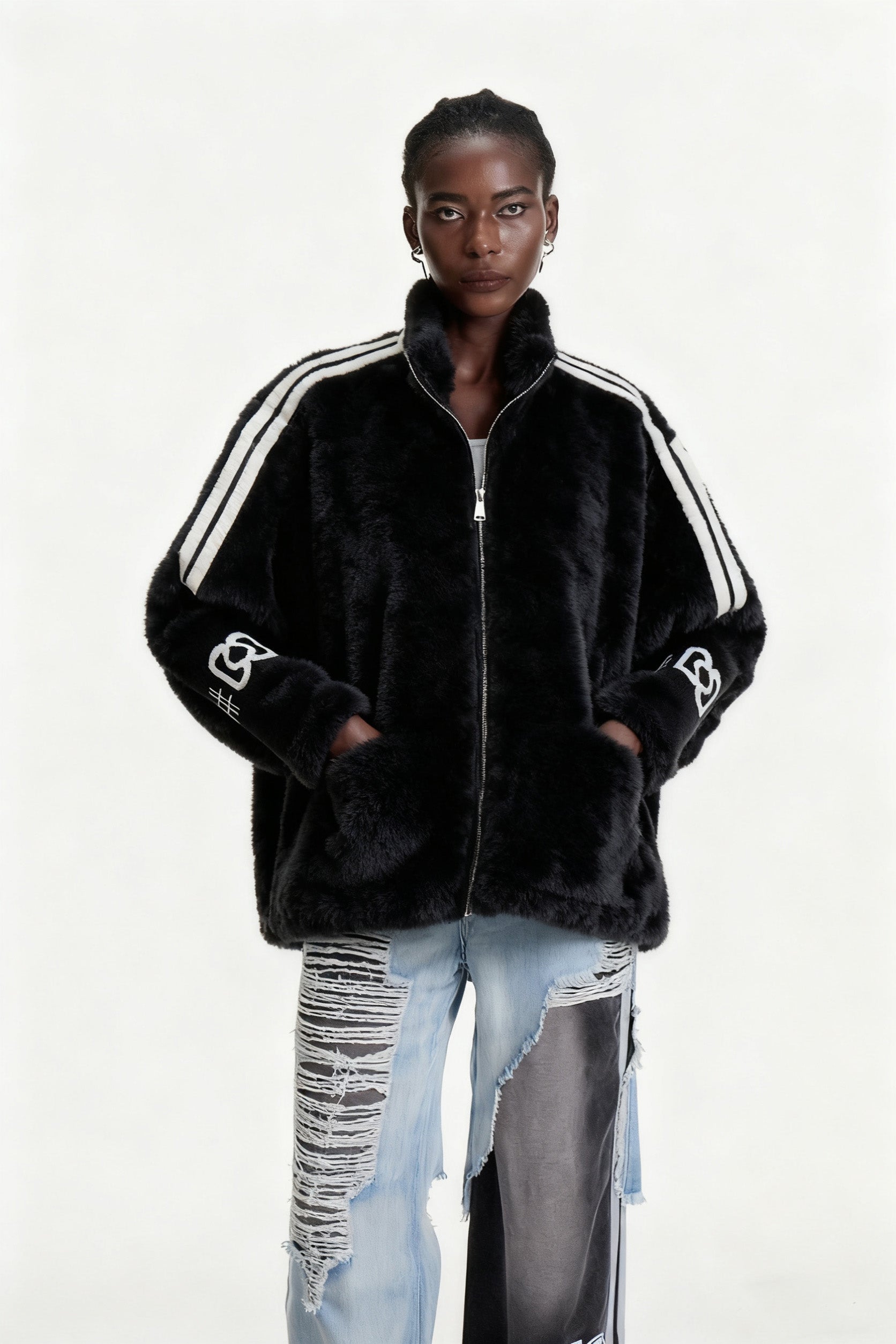 Black Faux Fur Stand Collar Jacket - Luxe & Warm