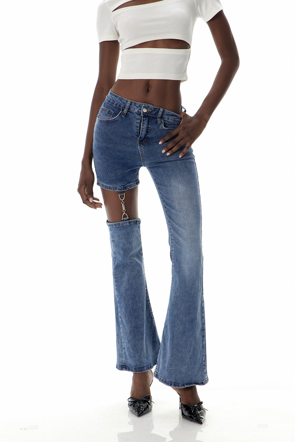 Asymmetric Blue Denim Jeans - Contemporary Design